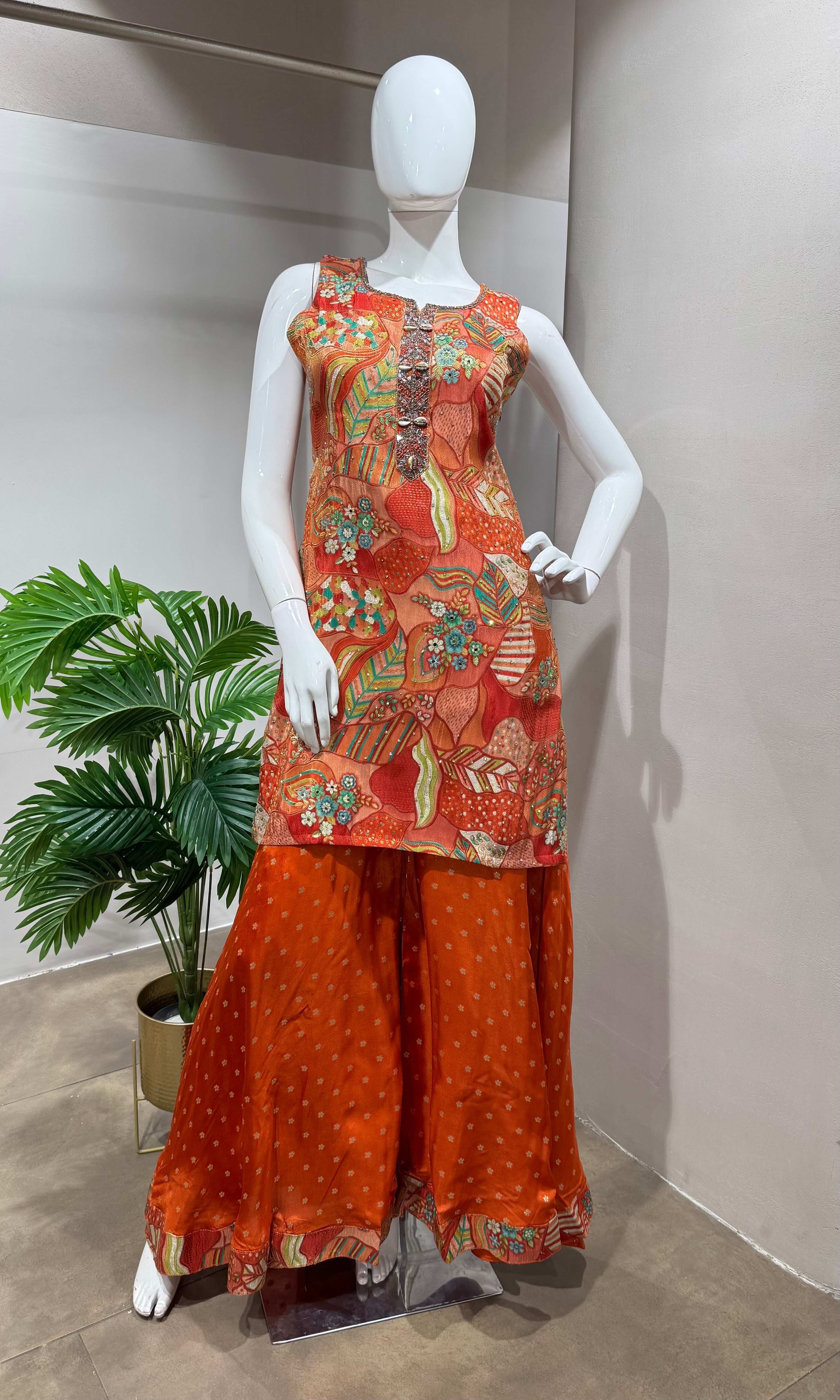 RUST Floral Printed sharara set