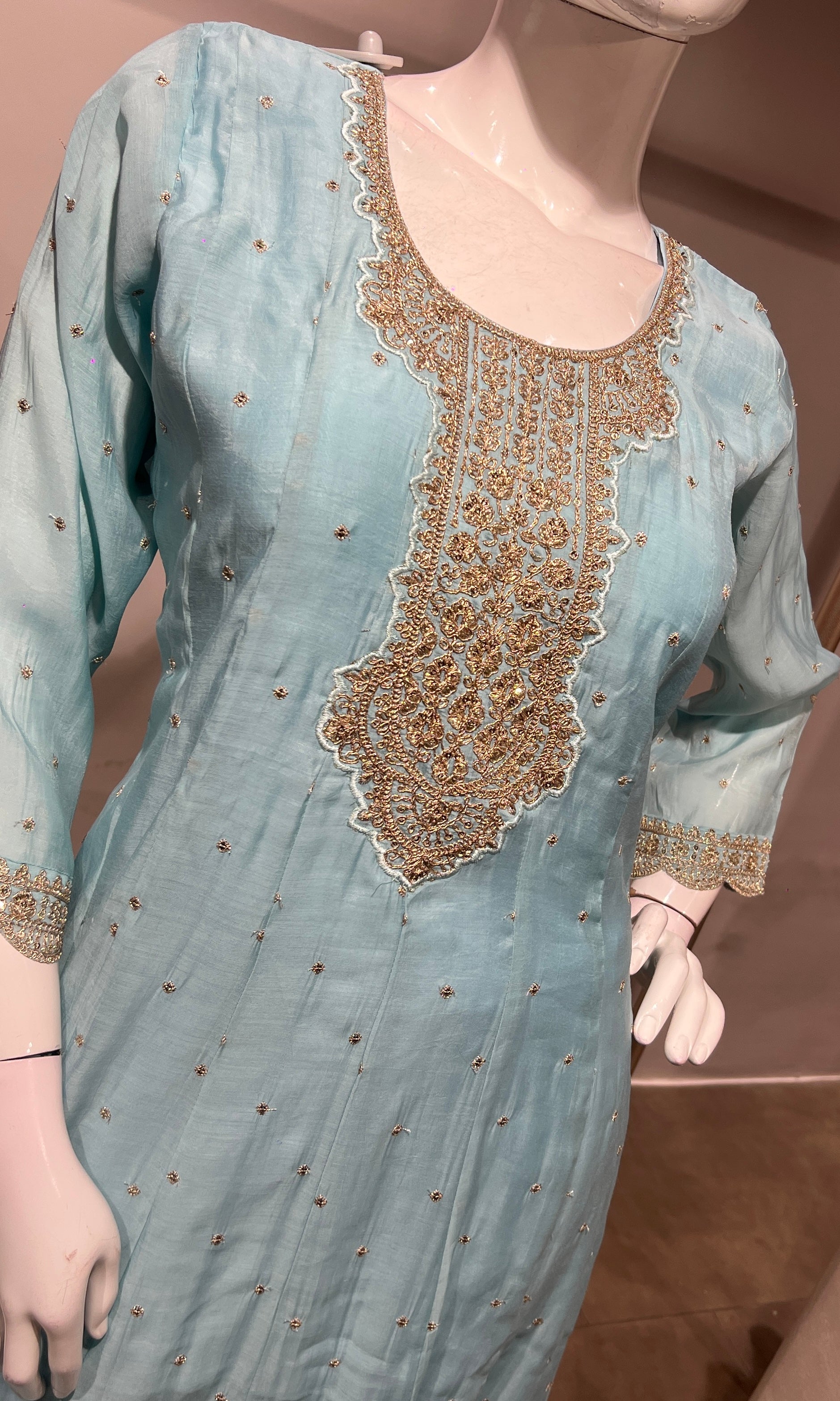 Sky Blue Embroidered Anarkali Suit Set