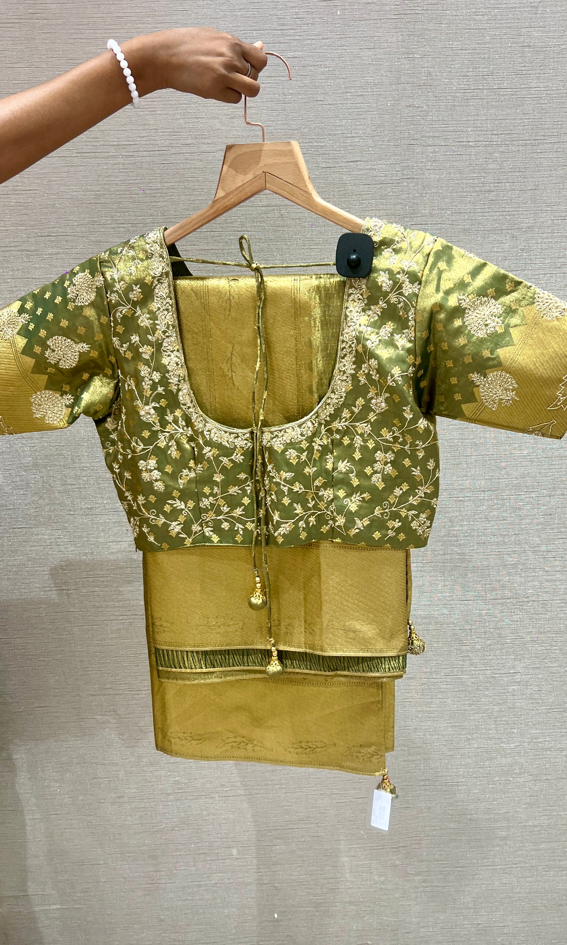 Green saree with ready blouse