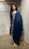 Dark blue Silk Embroidered Zari Kurta Set