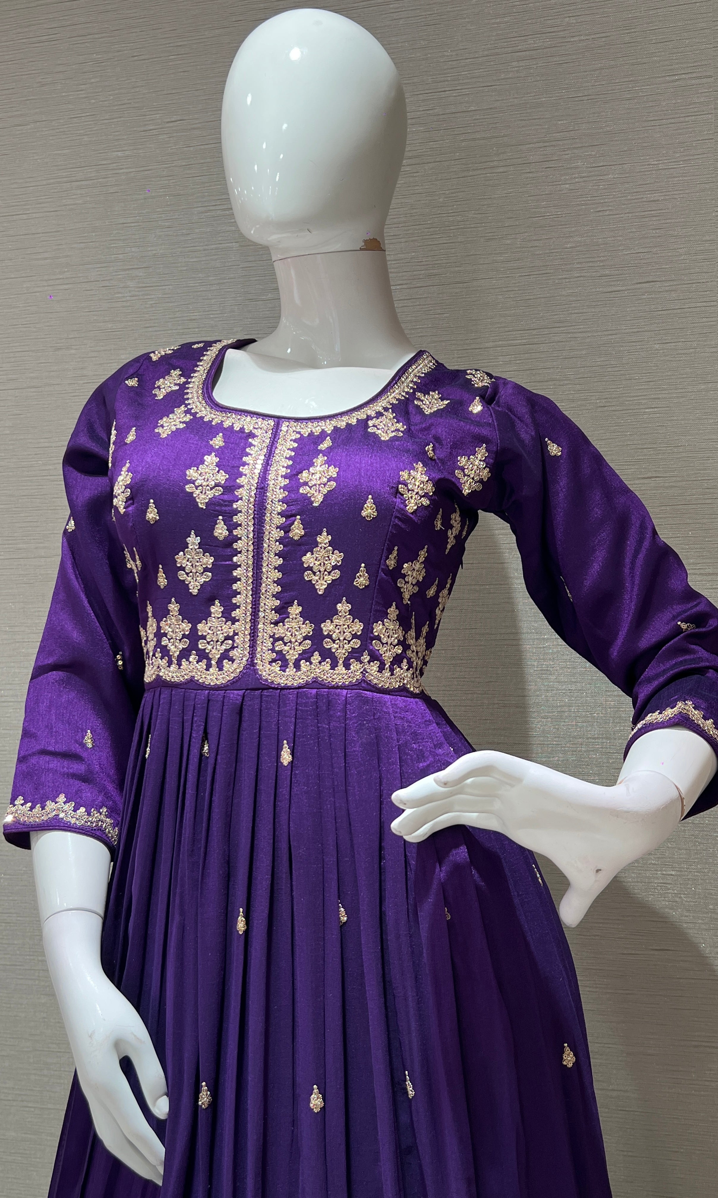 Purple EMBROIDERED ANARKALI LONG DRESS
