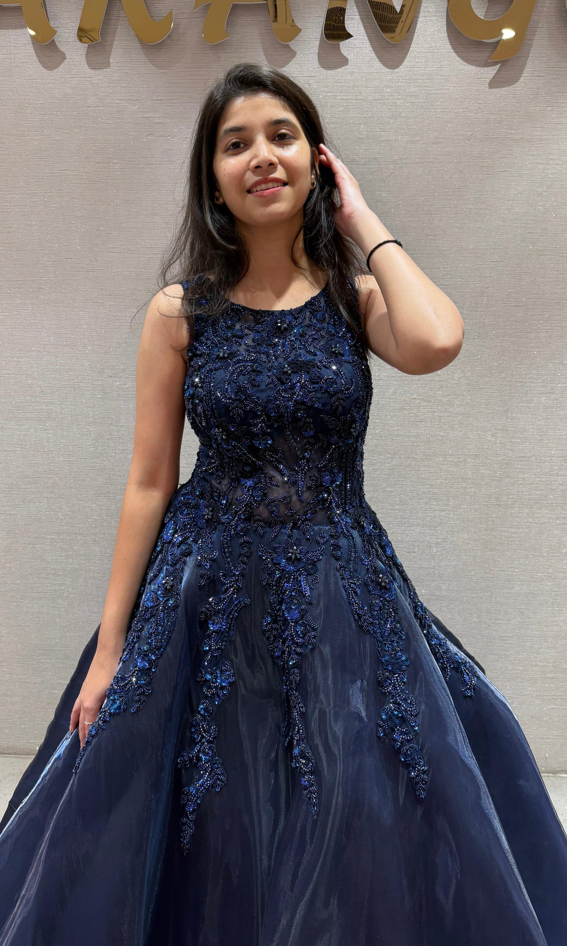 Midnight Shimmer Floral Ball Gown