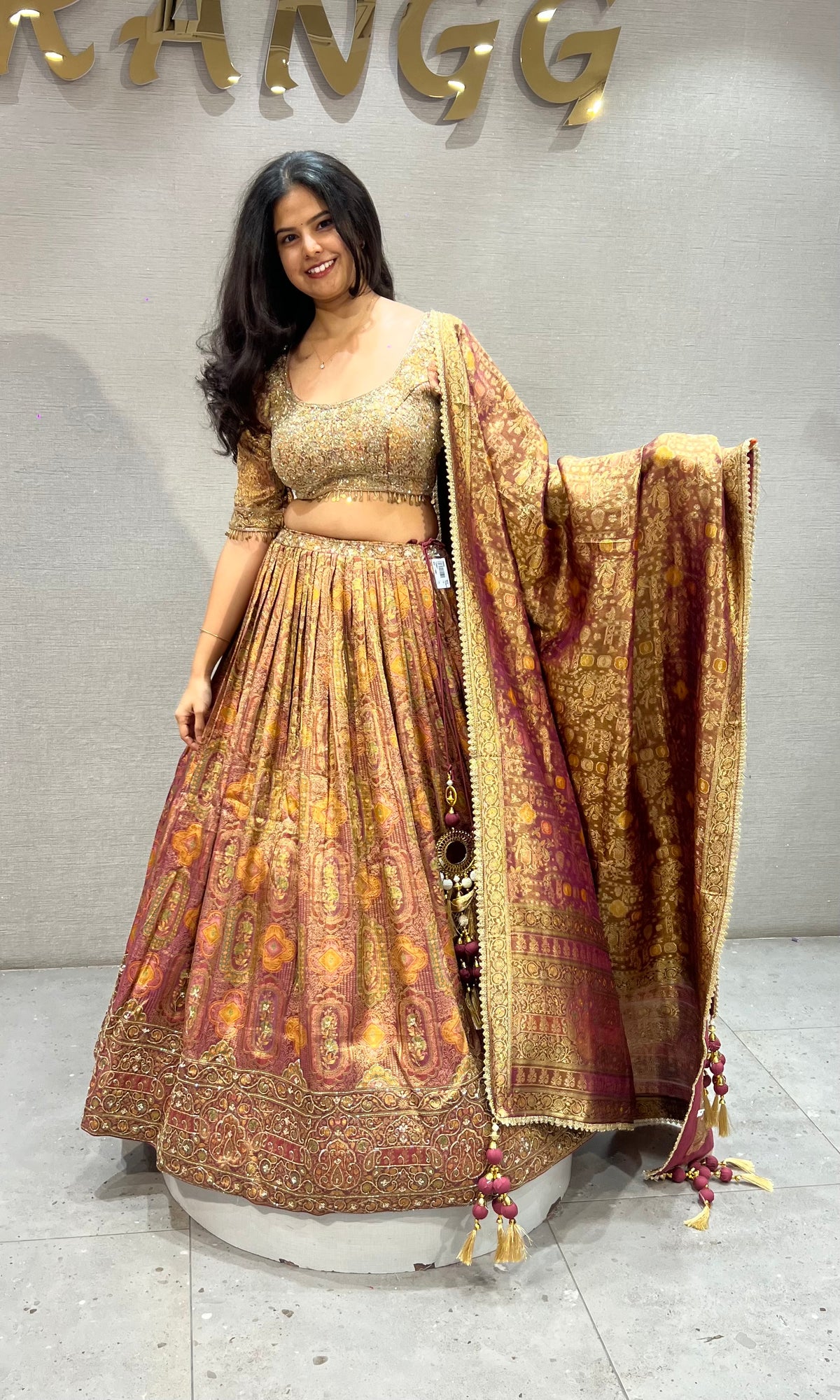 Golden Terracotta banarasi Silk Lehenga with dupatta