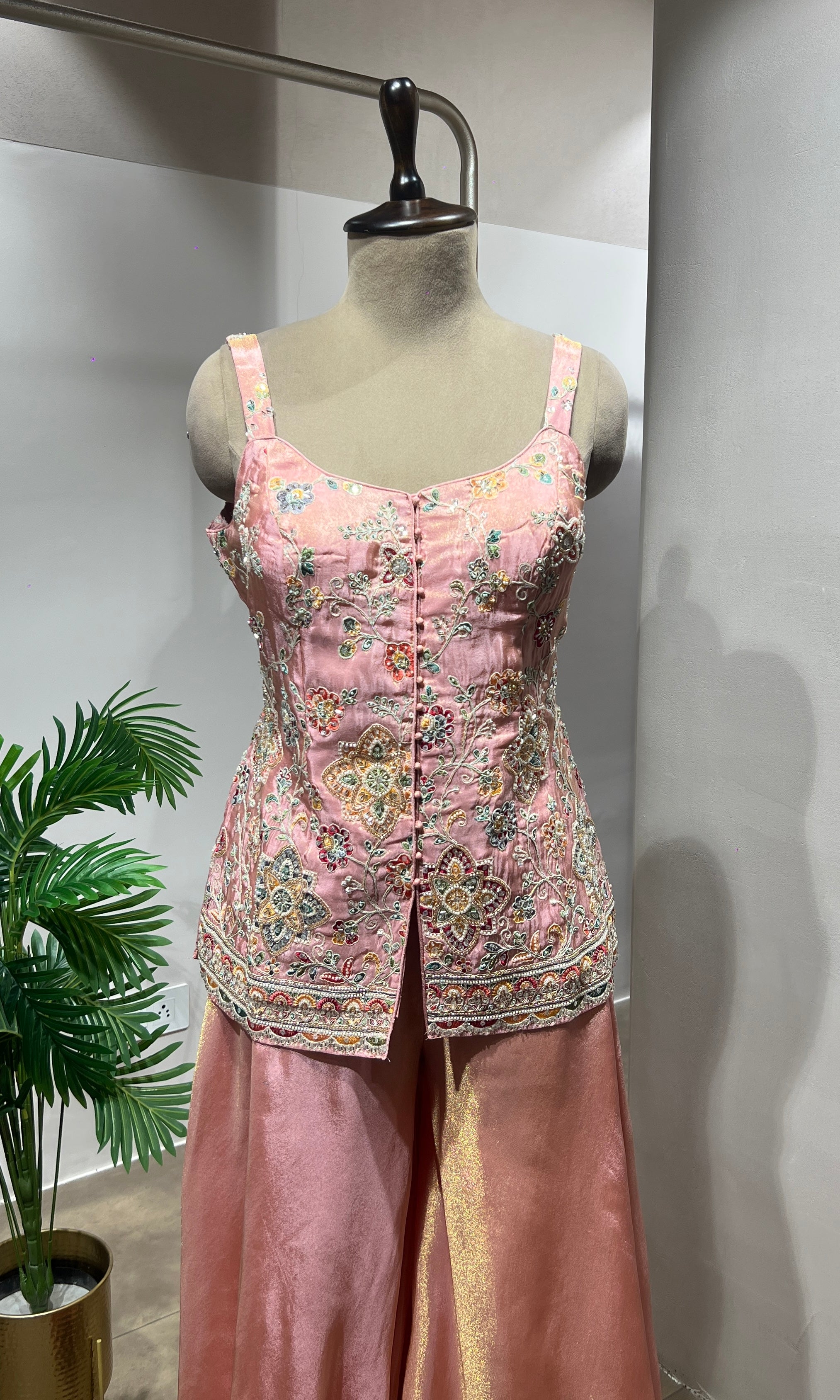 Peach Shimmer Tissue Peplum Suit