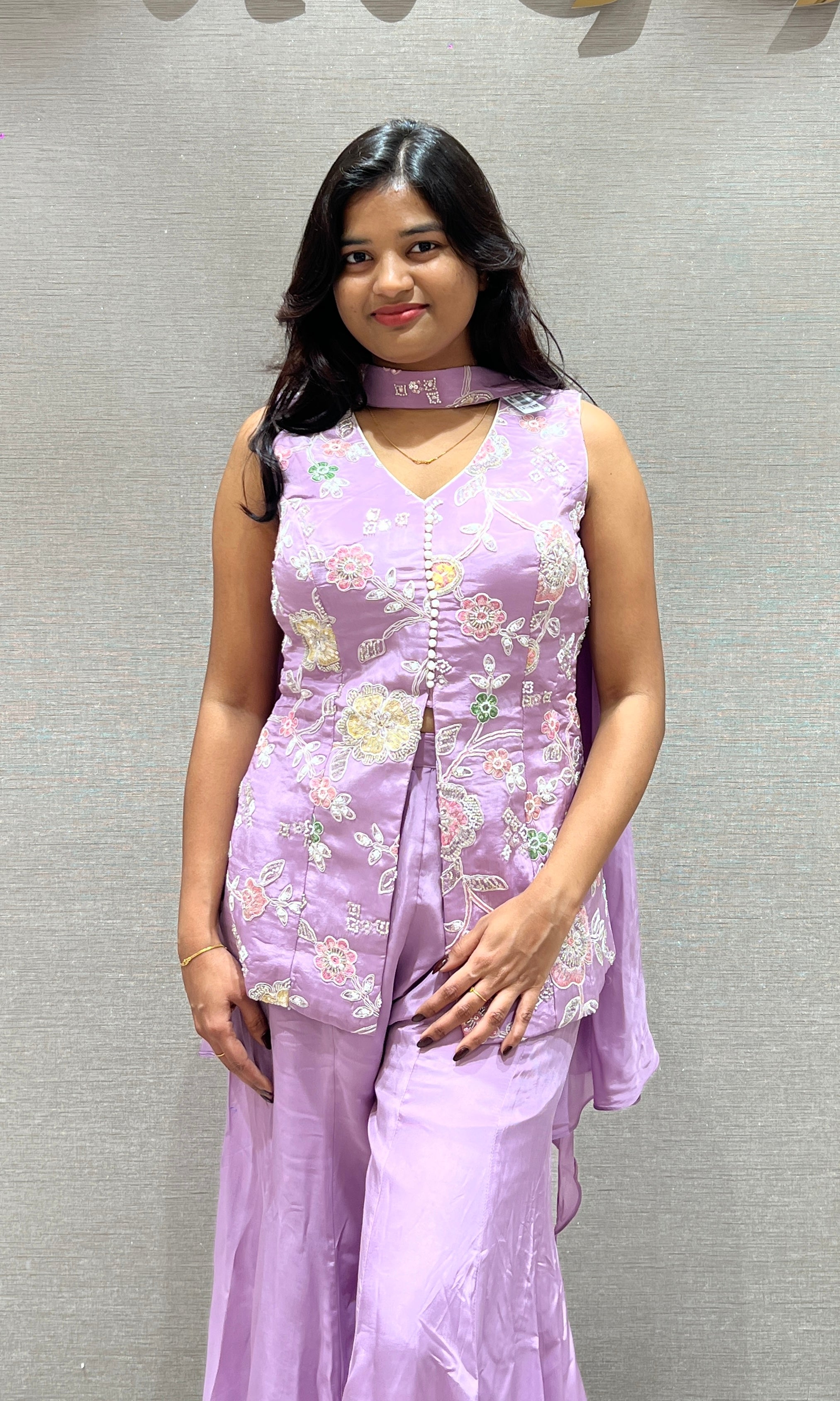 Lavender Embroidered Peplum Sharara Set