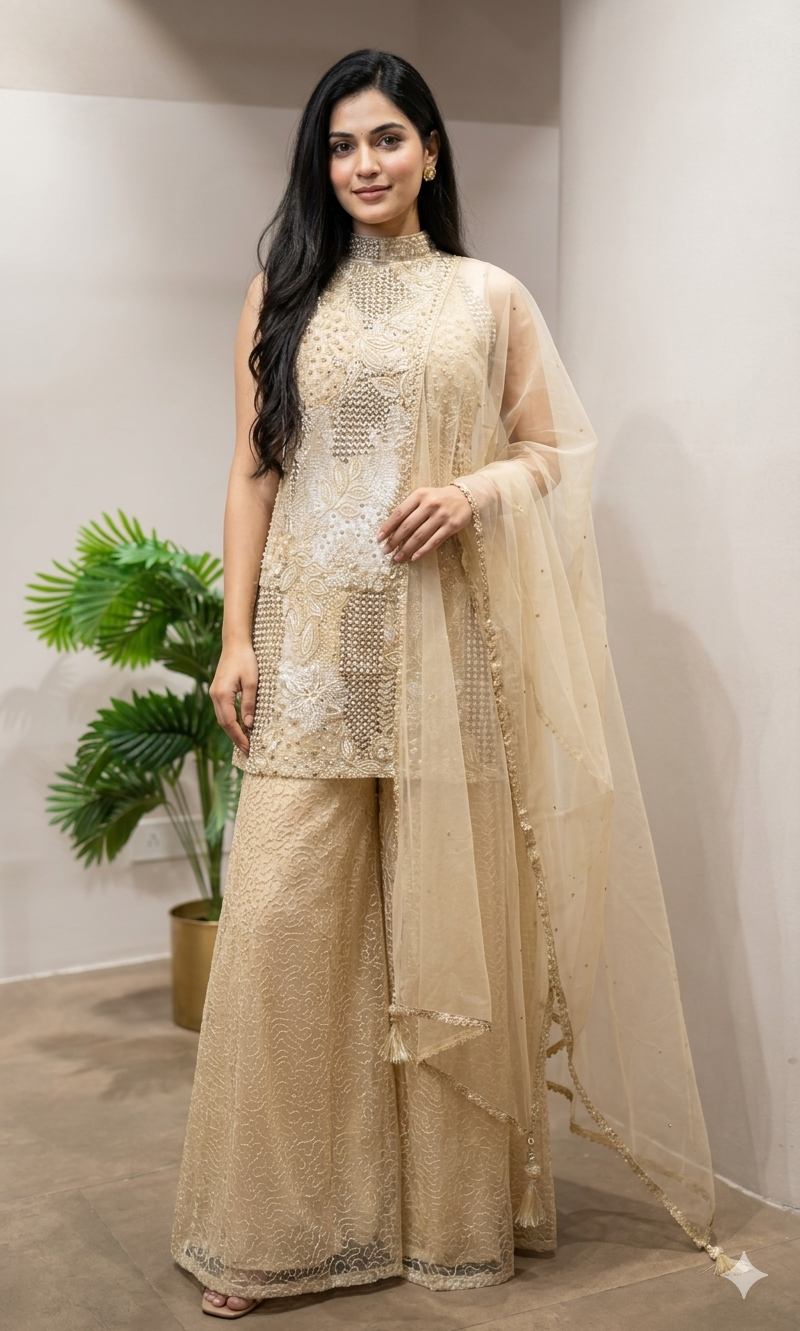 Gold Crystal Embroidered Sharara Set