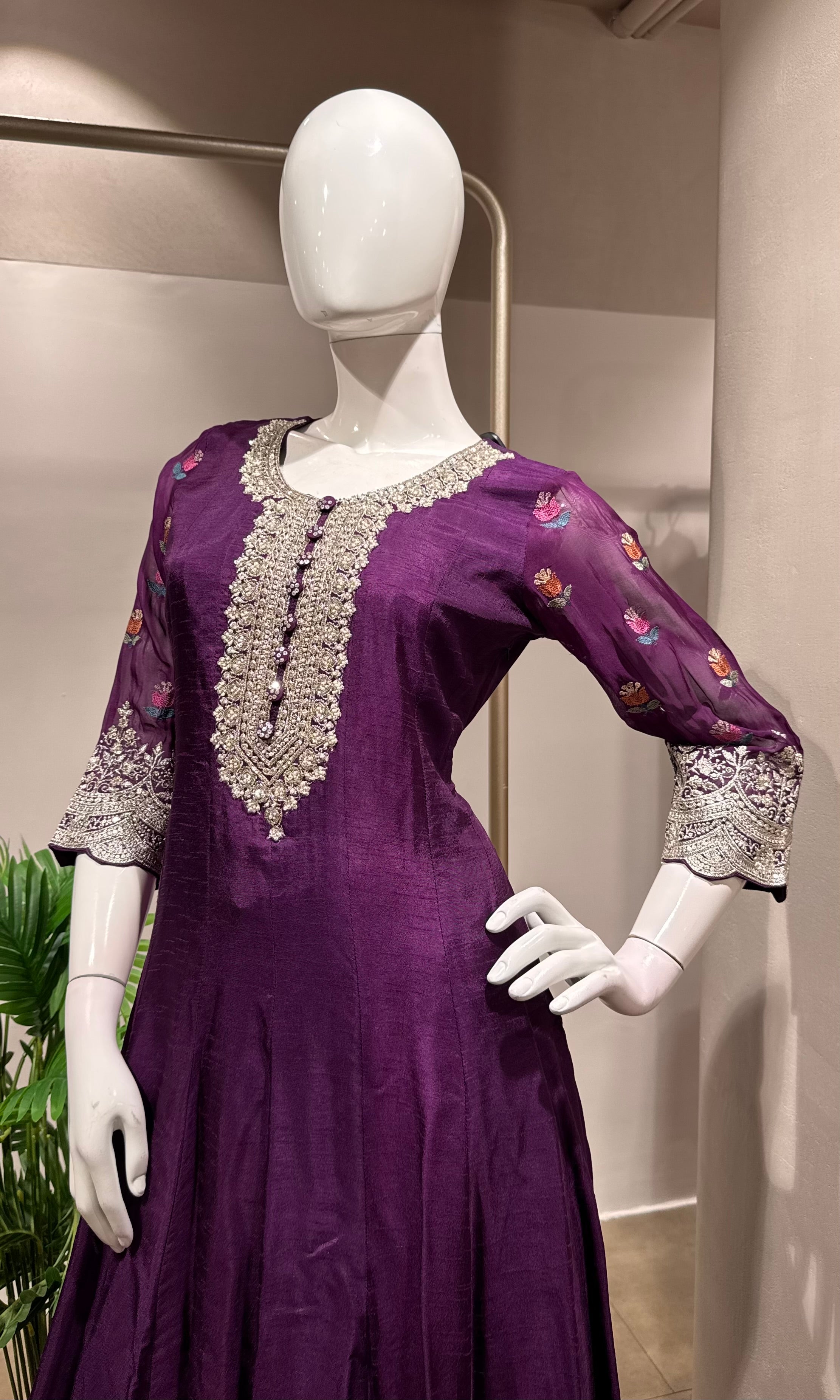 Royal Purple Embroidered Anarkali Set
