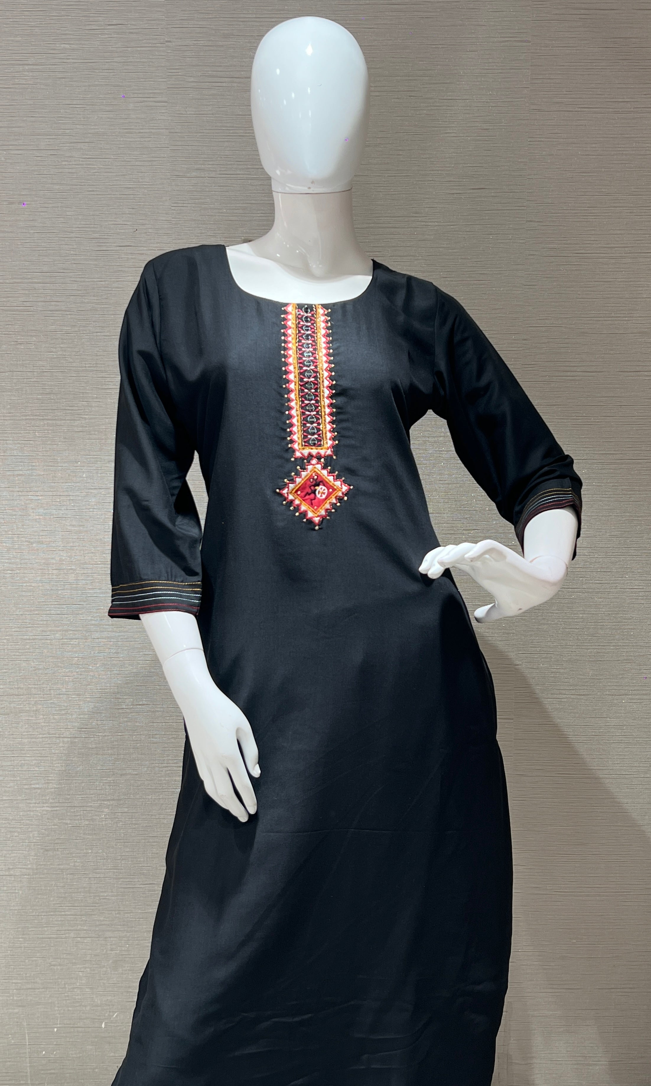 Black kurta set with contrast dupatta