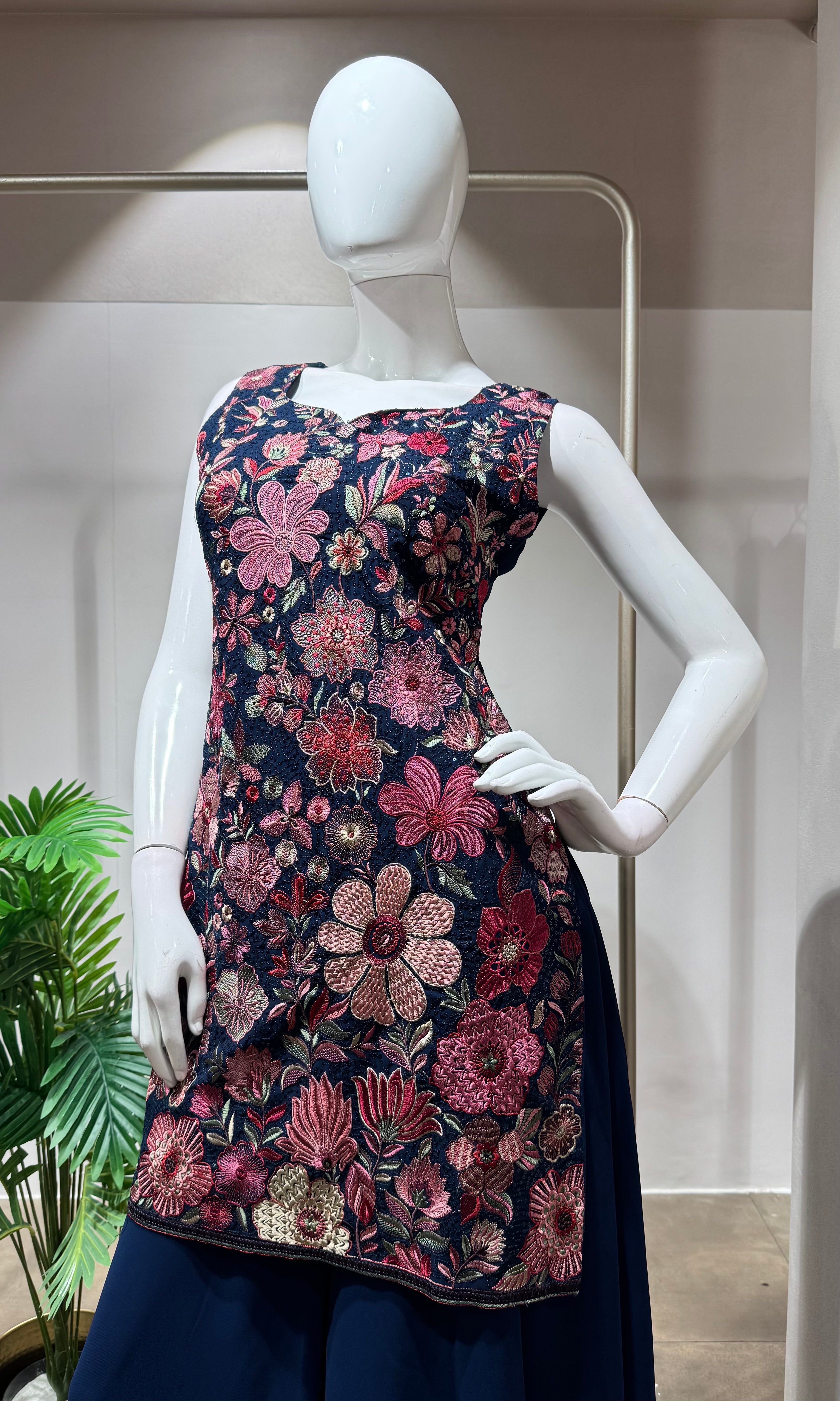 Blue floral embroidery palazzo