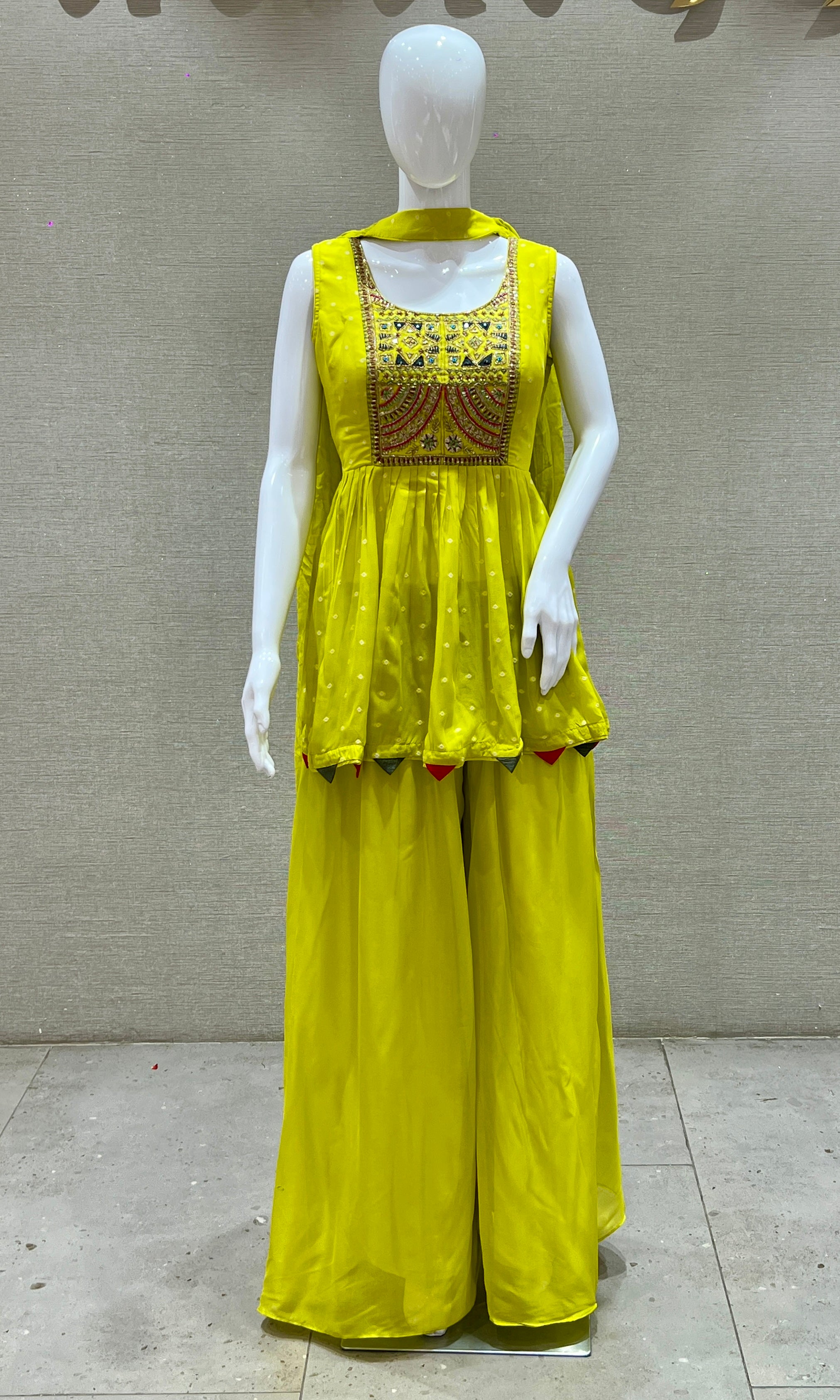 Green peplum top with Palazzo and neck duppata
