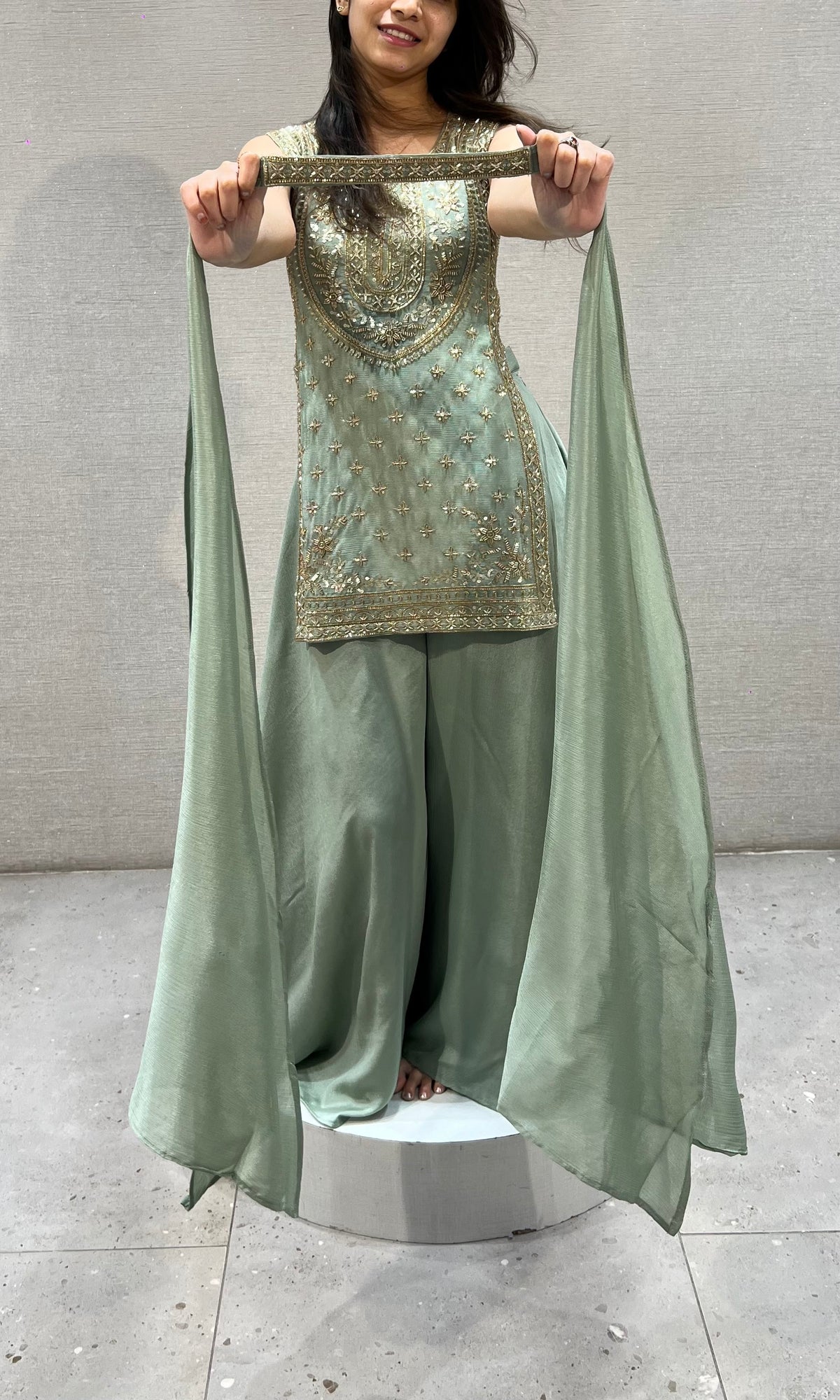 Sage Green Zari Embroidered Chanderi Palazzo Set