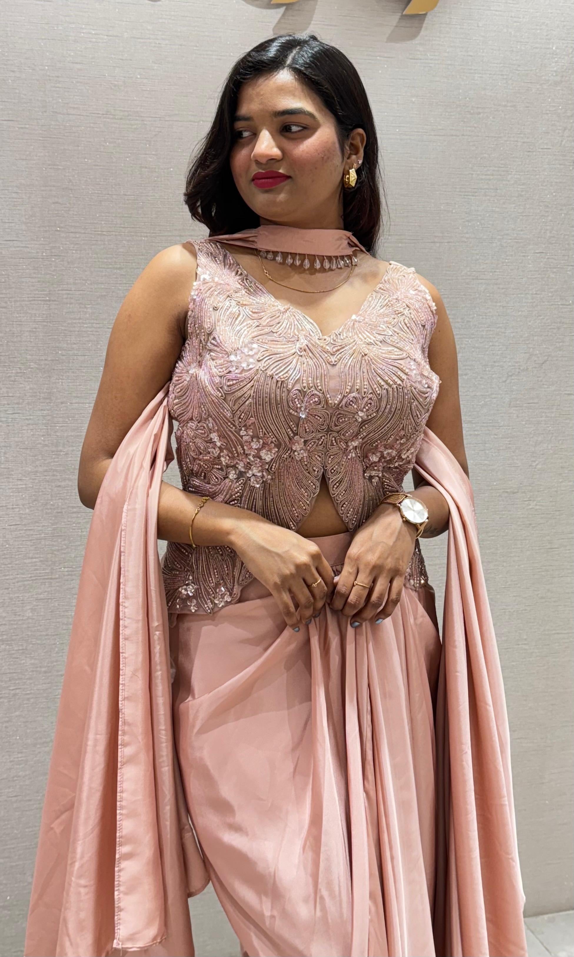 Baby pink PEPLUM SKIRT WITH CAPE