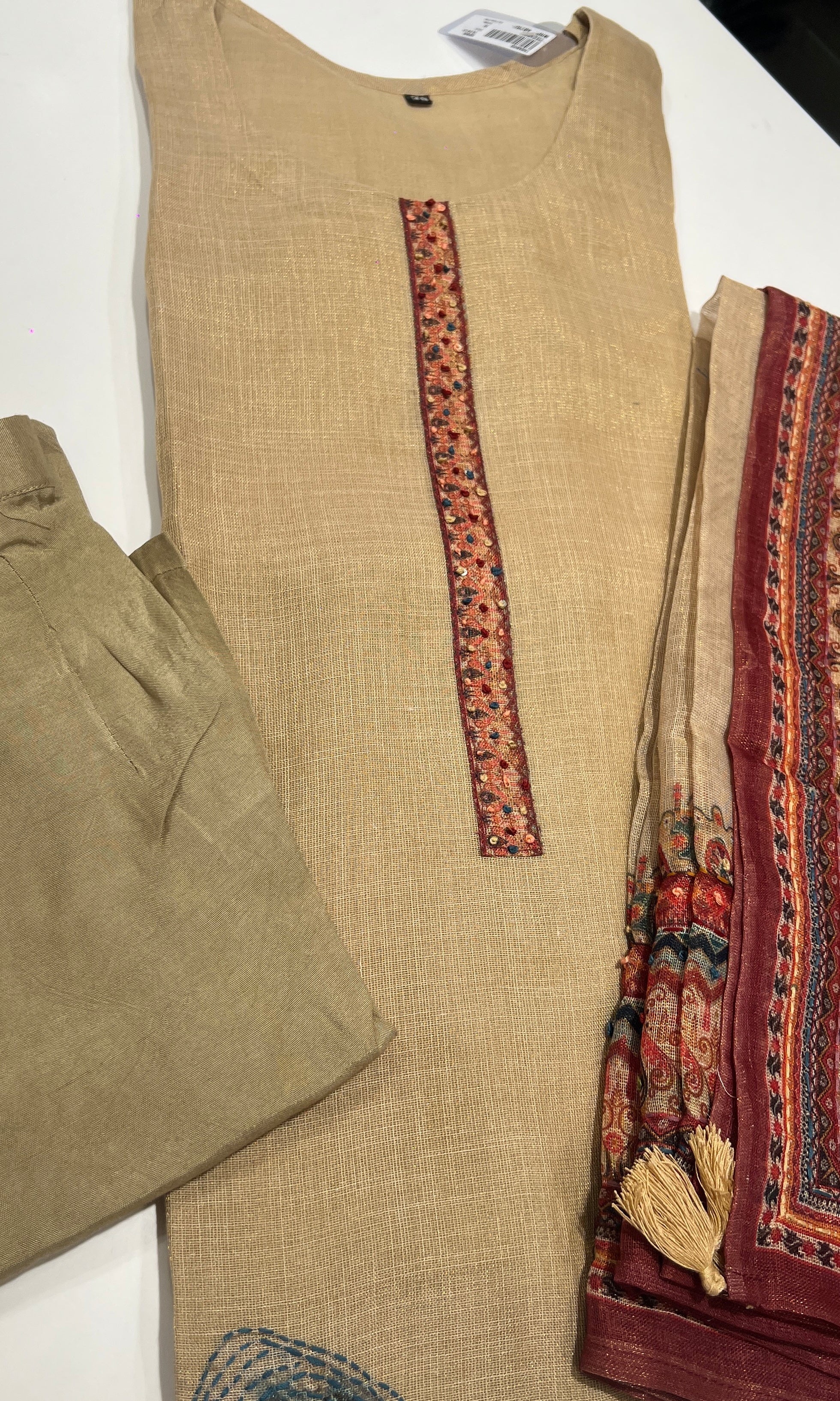 Gold KURTA SET with Artistic Printed Dupatta