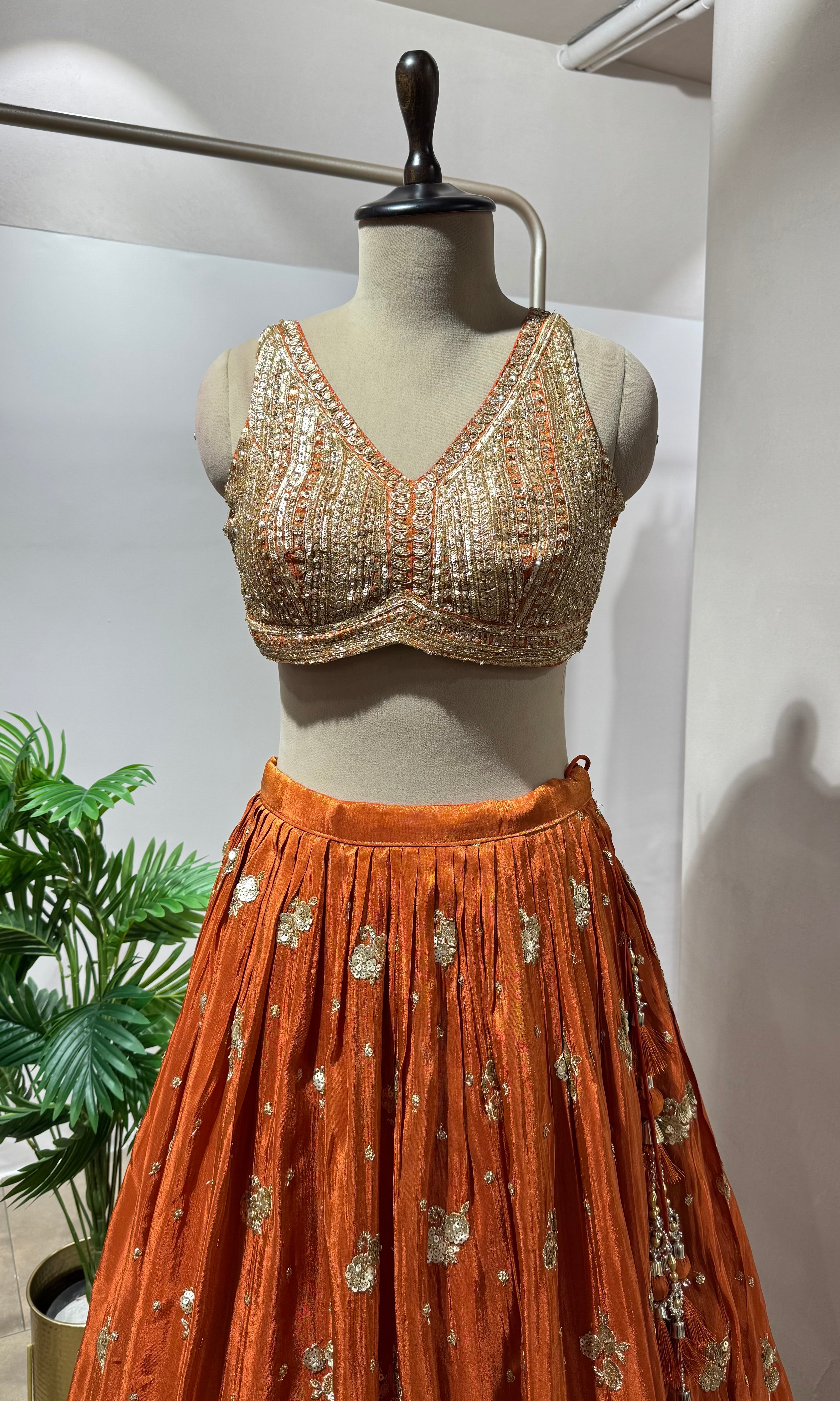 RUST silk embroidered lehenga SET