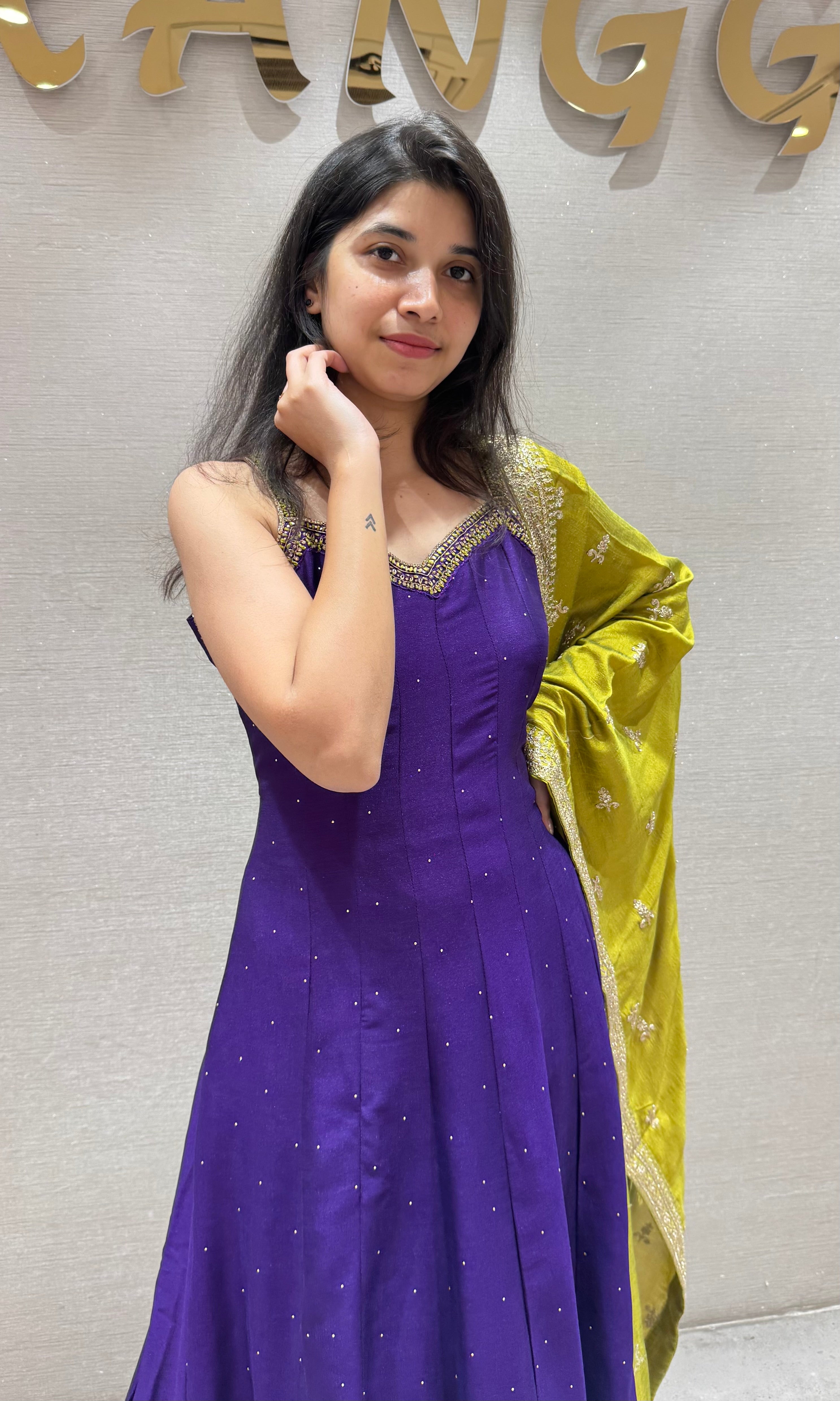 Purple gold embroidery anarkali