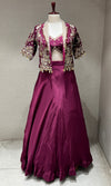 Wine Lehenga with Embellished Crop Jacket