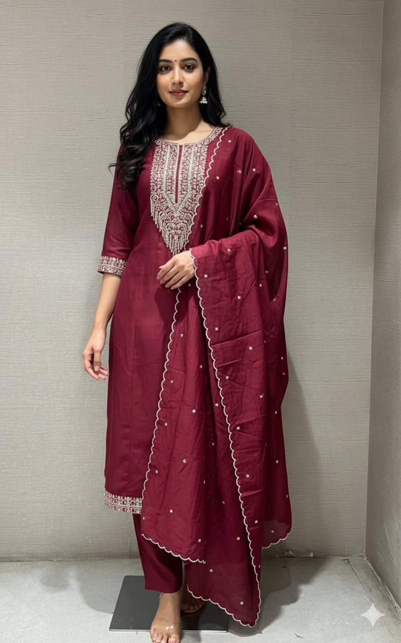 Maroon Anarkali KURTA SET