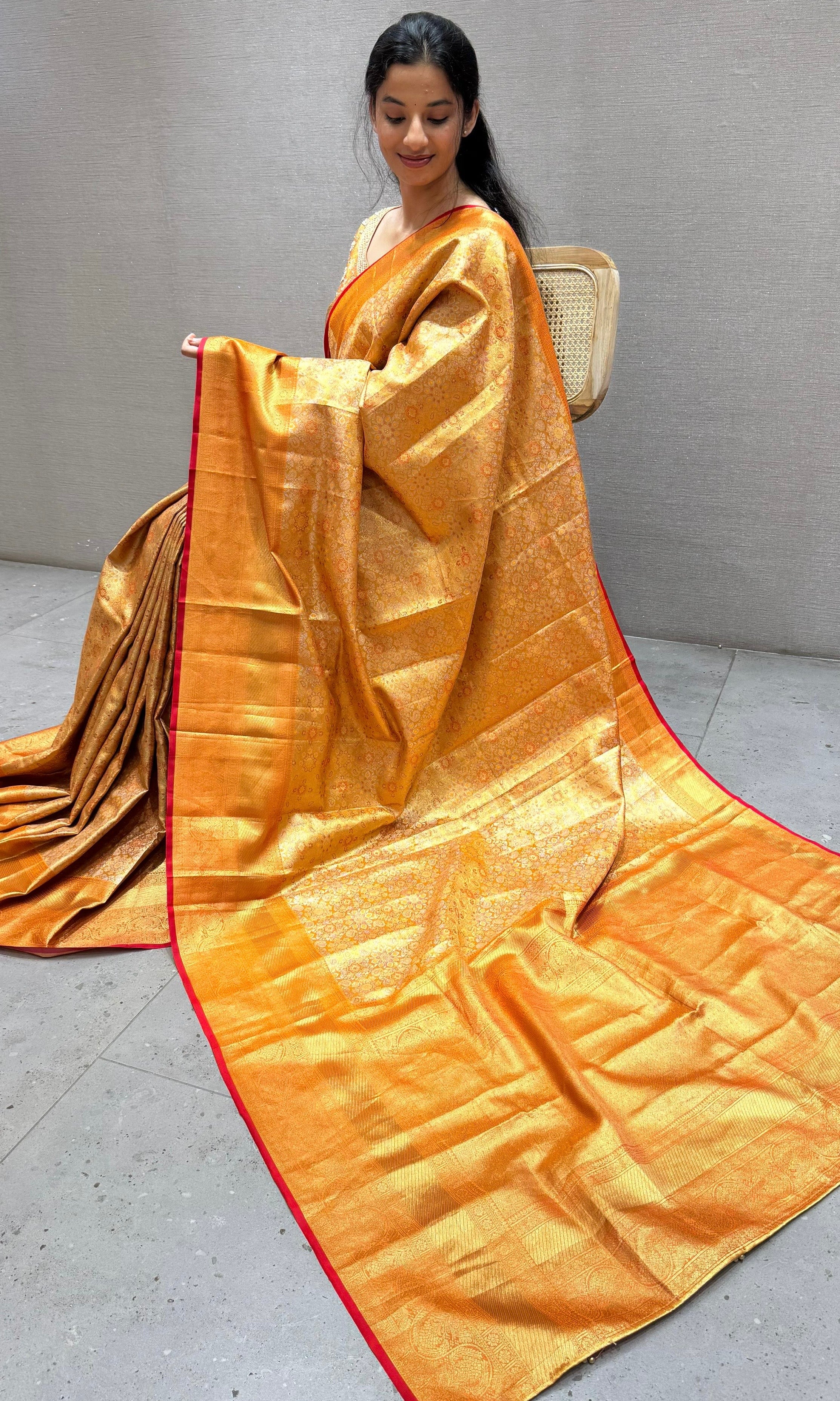 Orange saree with ready blouse