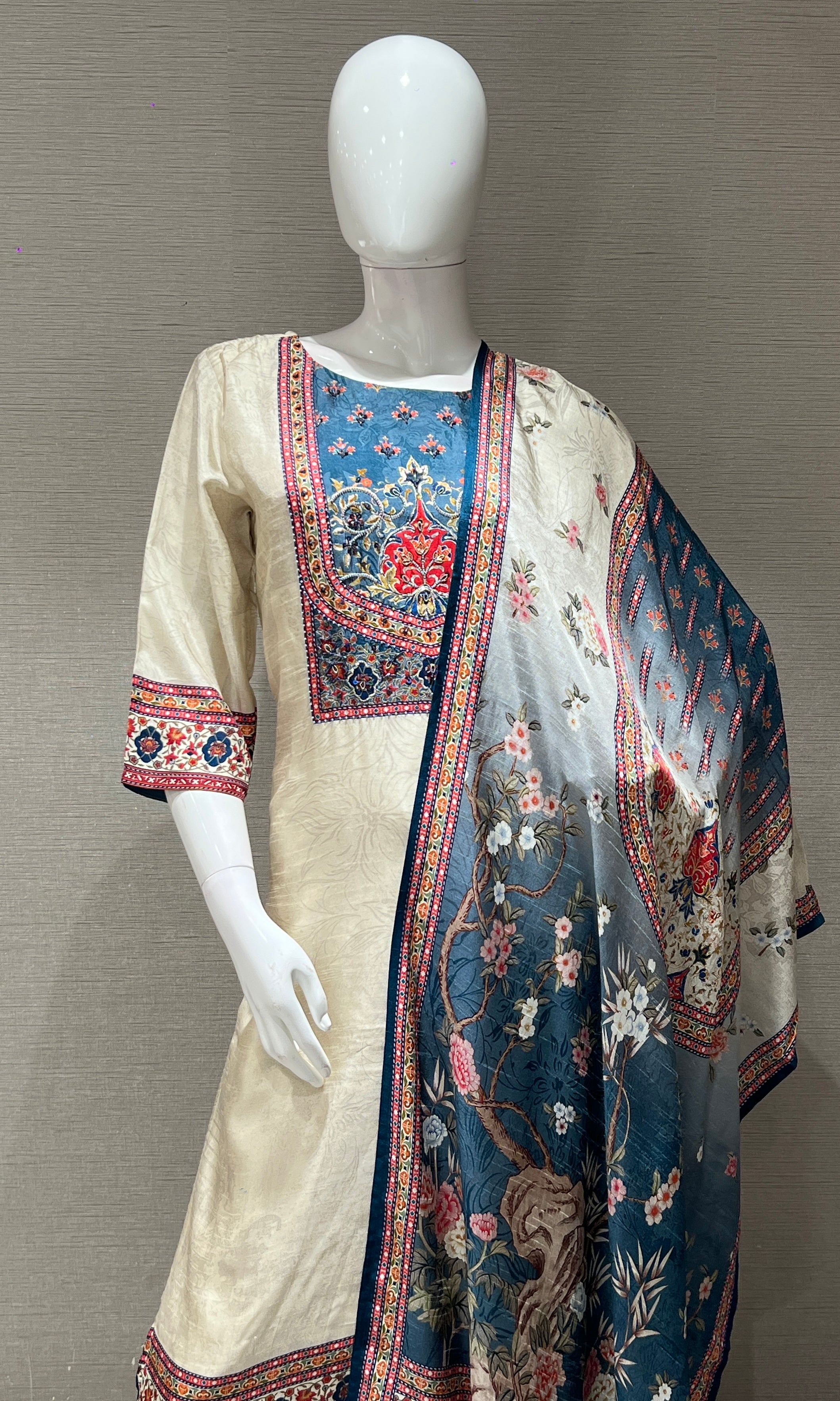 Elegant Cream Digital Print kurta set