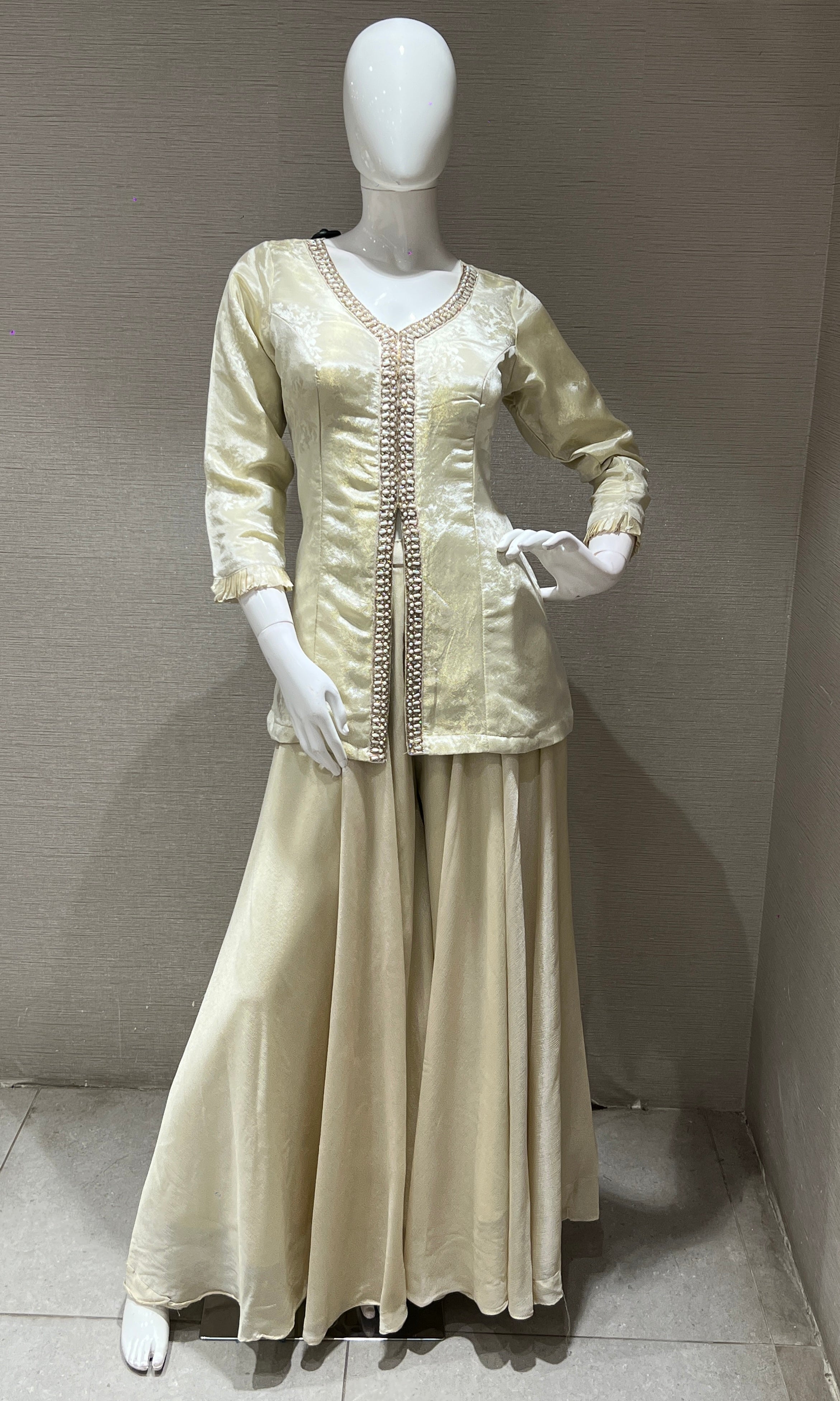 Half White Embroidered Sharara Palazoo