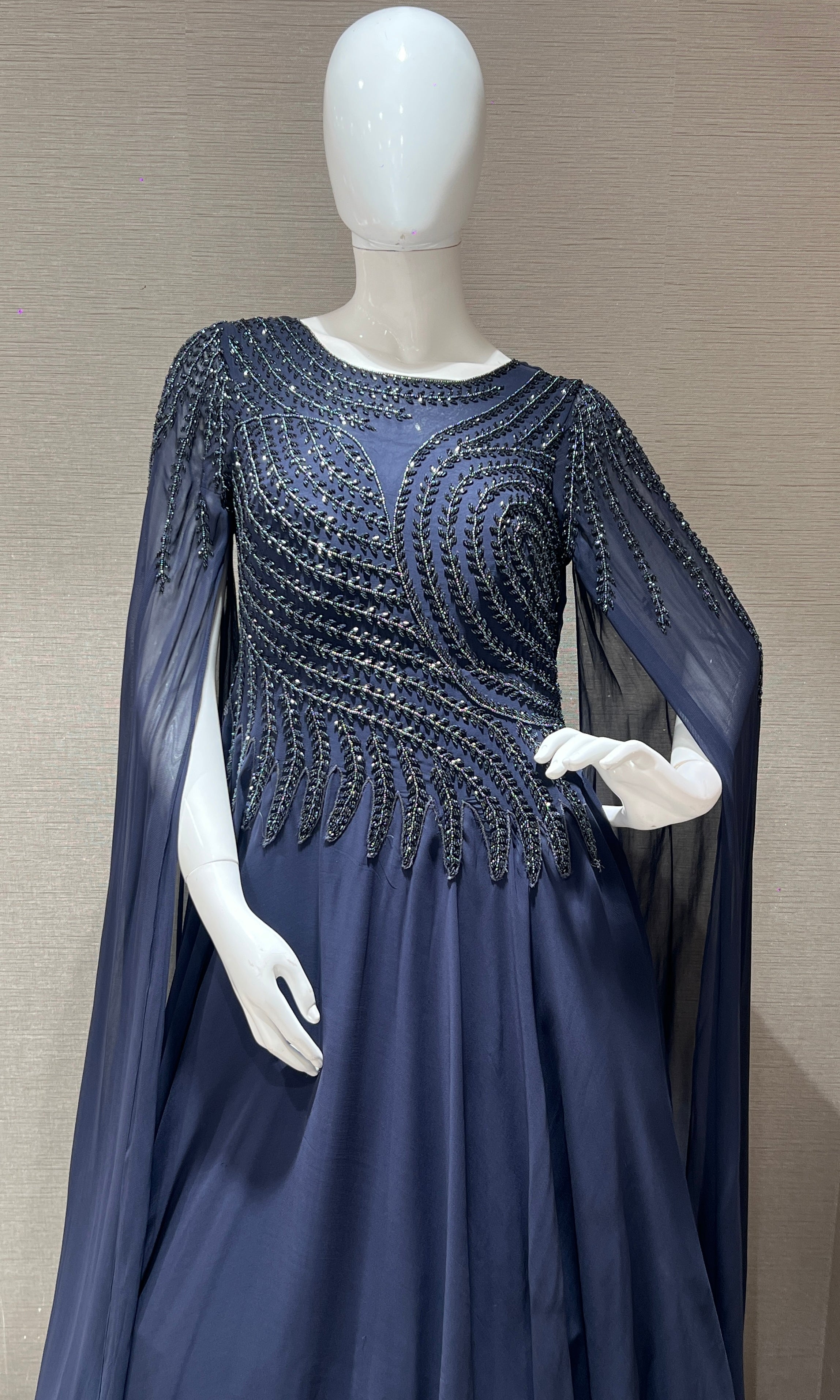 Blue long dress with butterfly sleeves