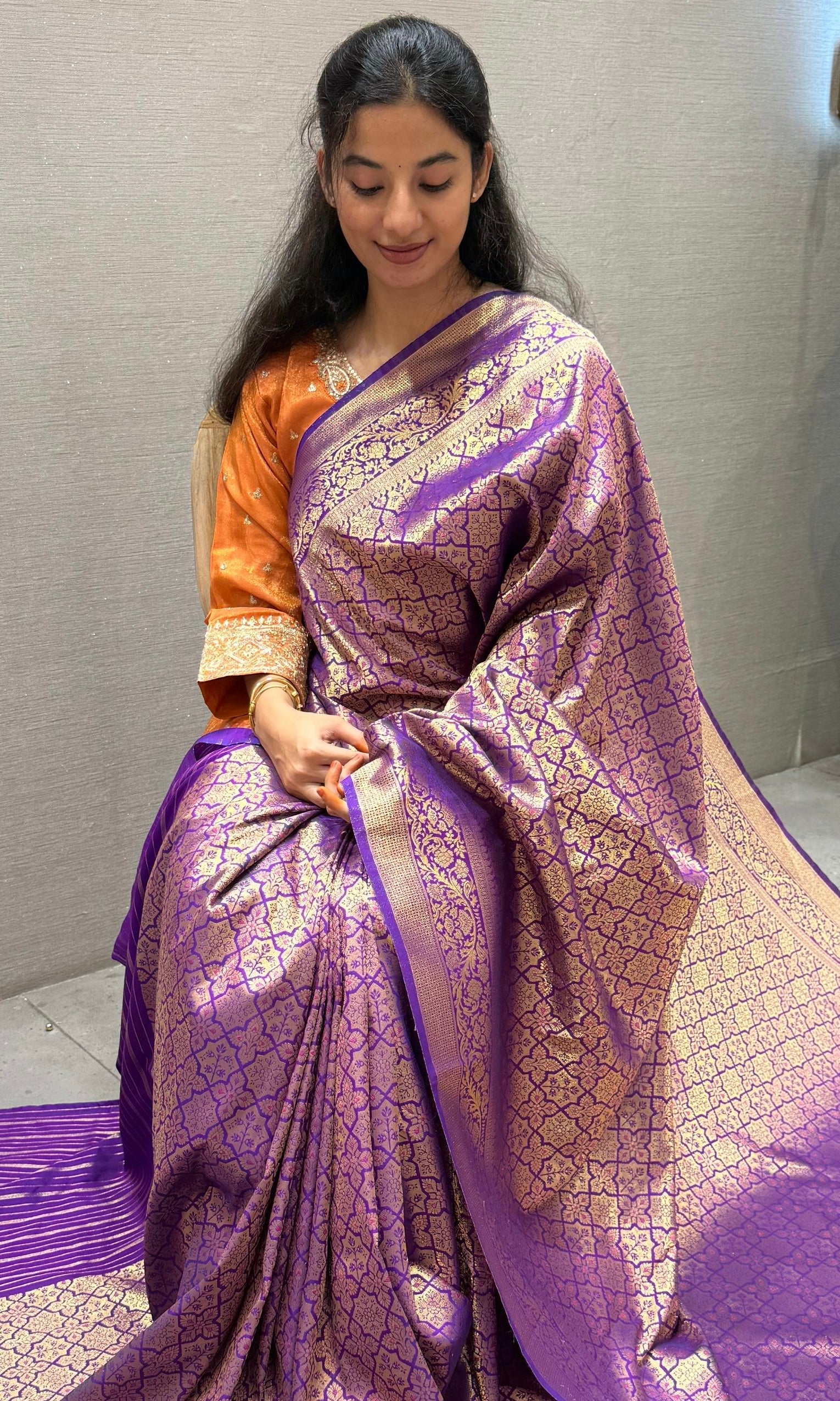 Purple saree with ready blouse