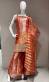 Rust and Gold Zari Sharara set with Sheer Dupatta