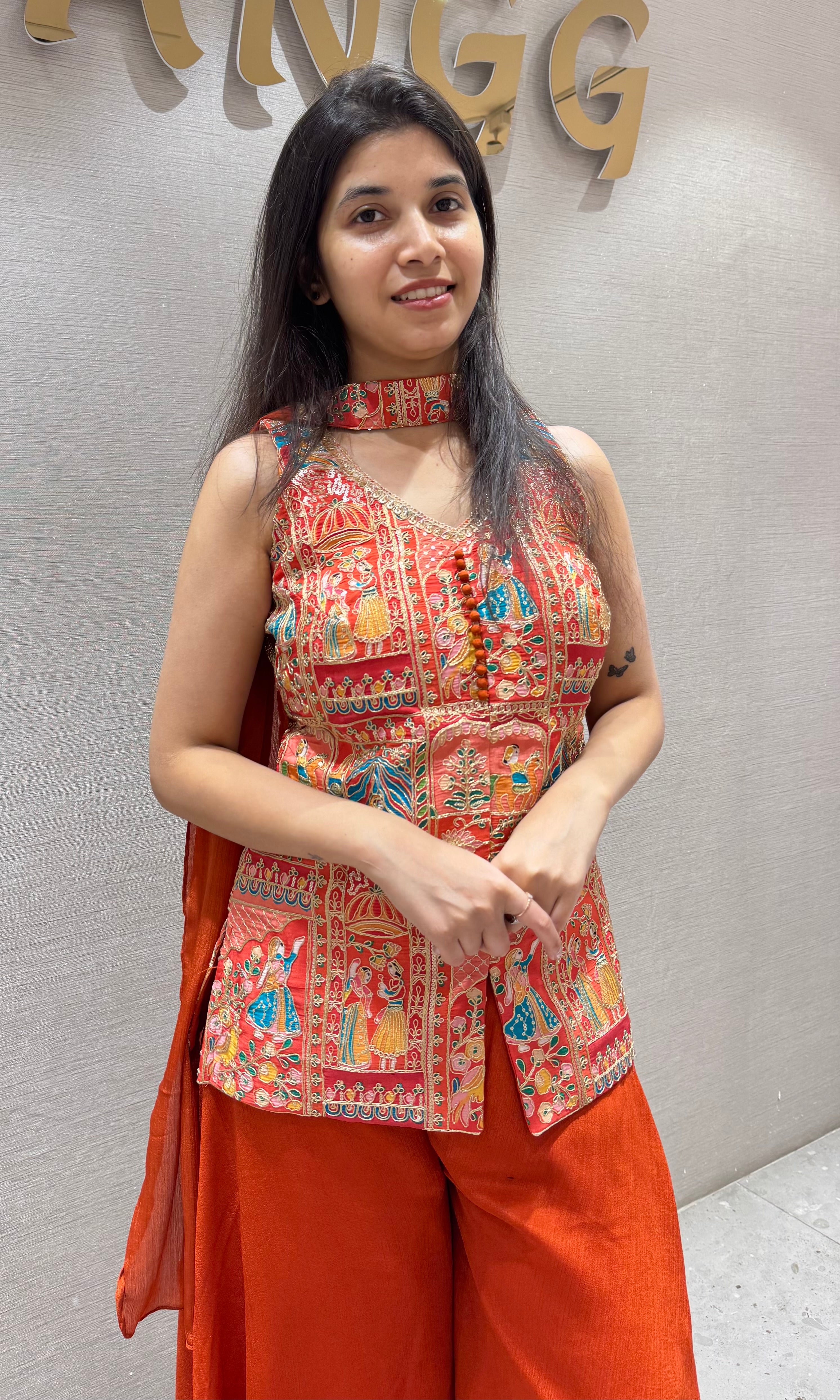 Embroidered Orange SHARARA