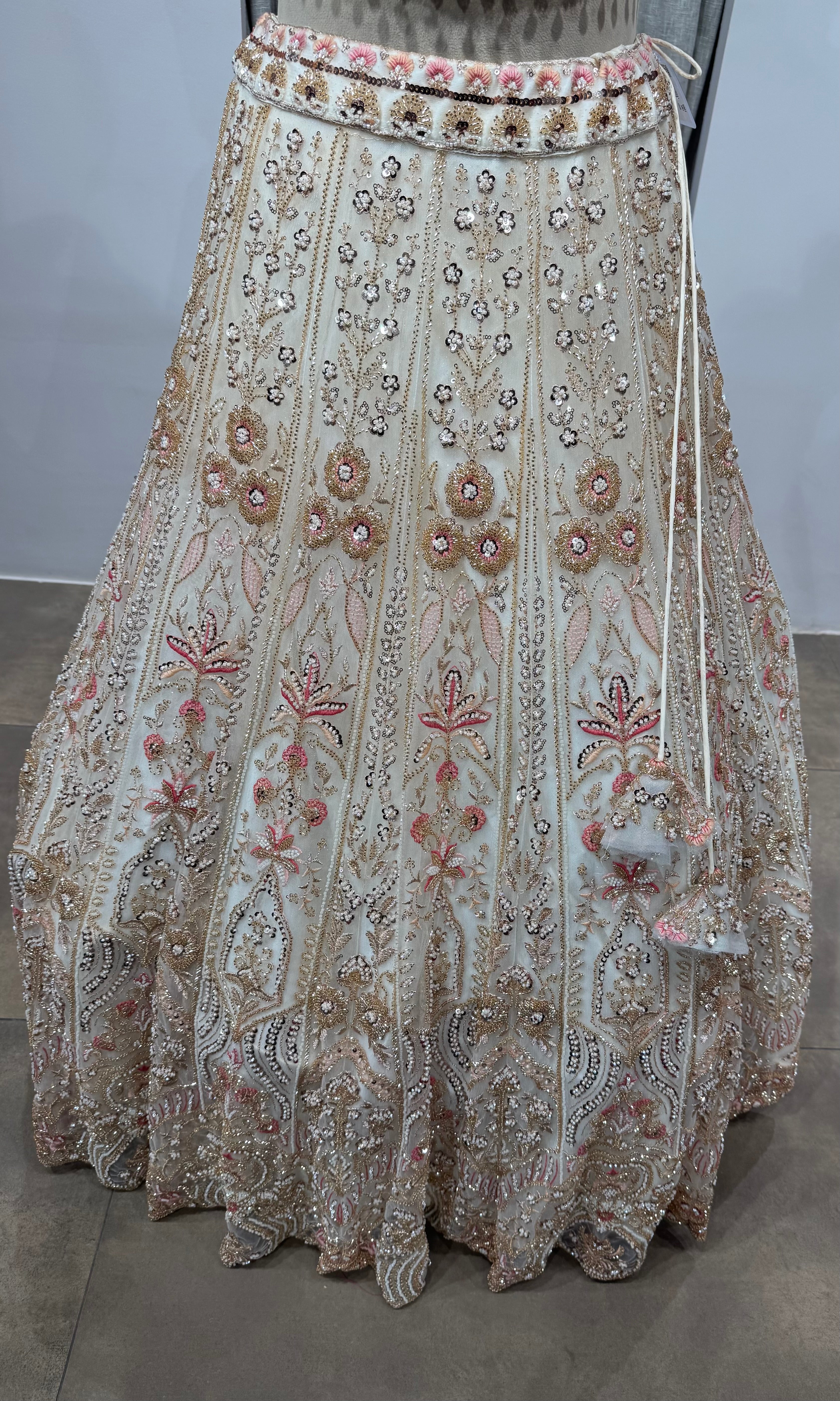 CREAM golden intricate embroidered lehenga