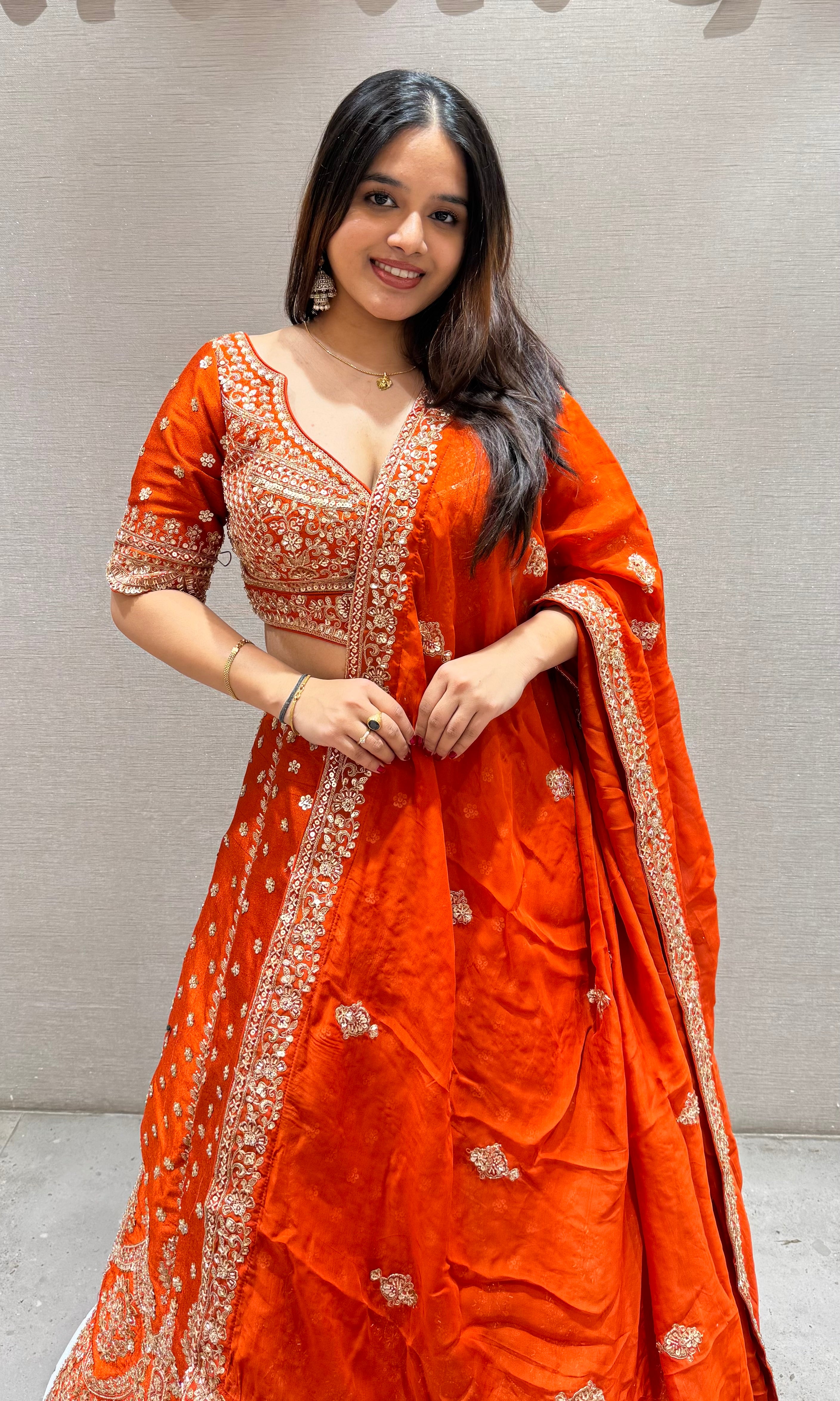 Rust orange GOLDEN EMBROIDERED Lehenga