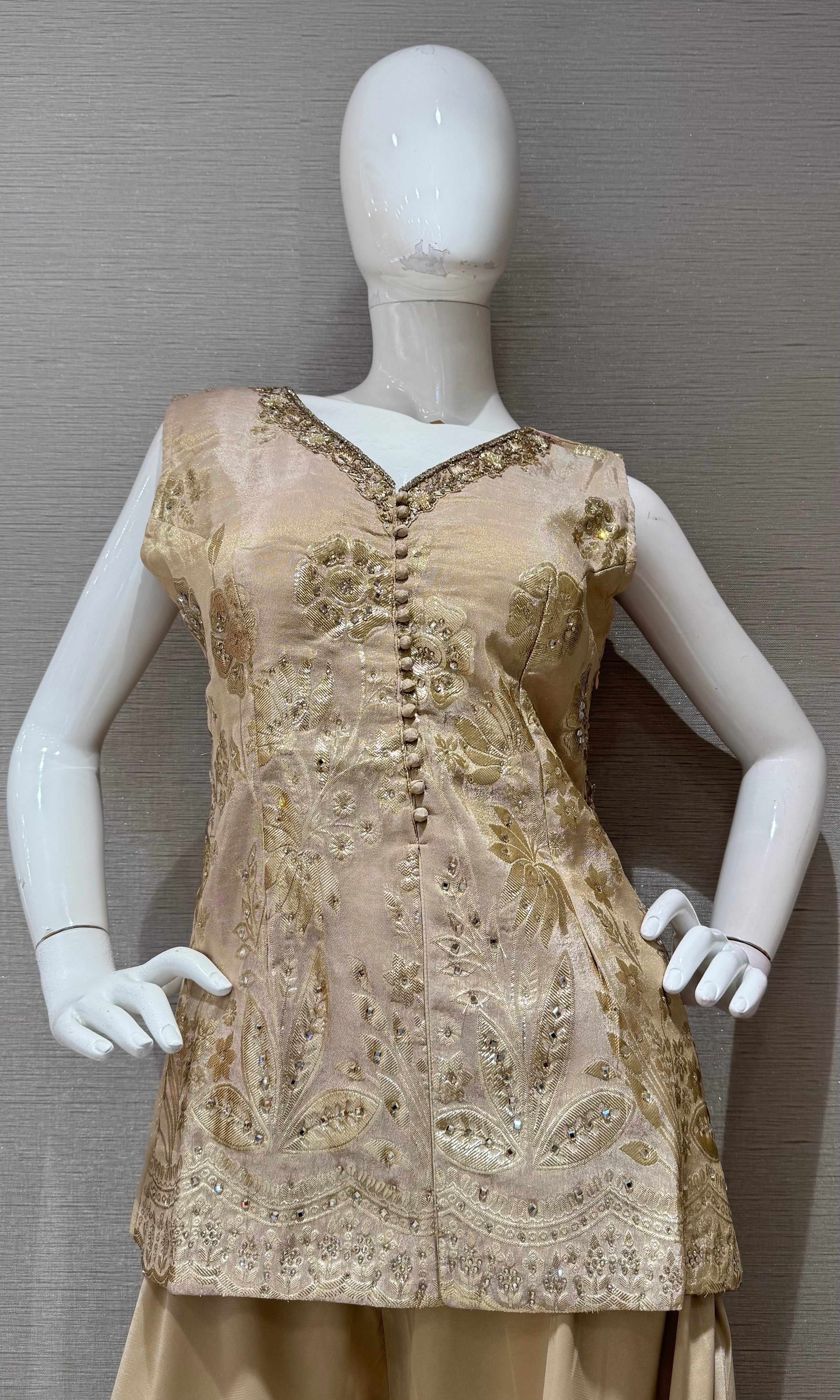 BEIGE Gold Shimmer Tissue palazzo Set