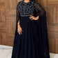Blue gown with Rhine stones and long sleeves long dress 1010