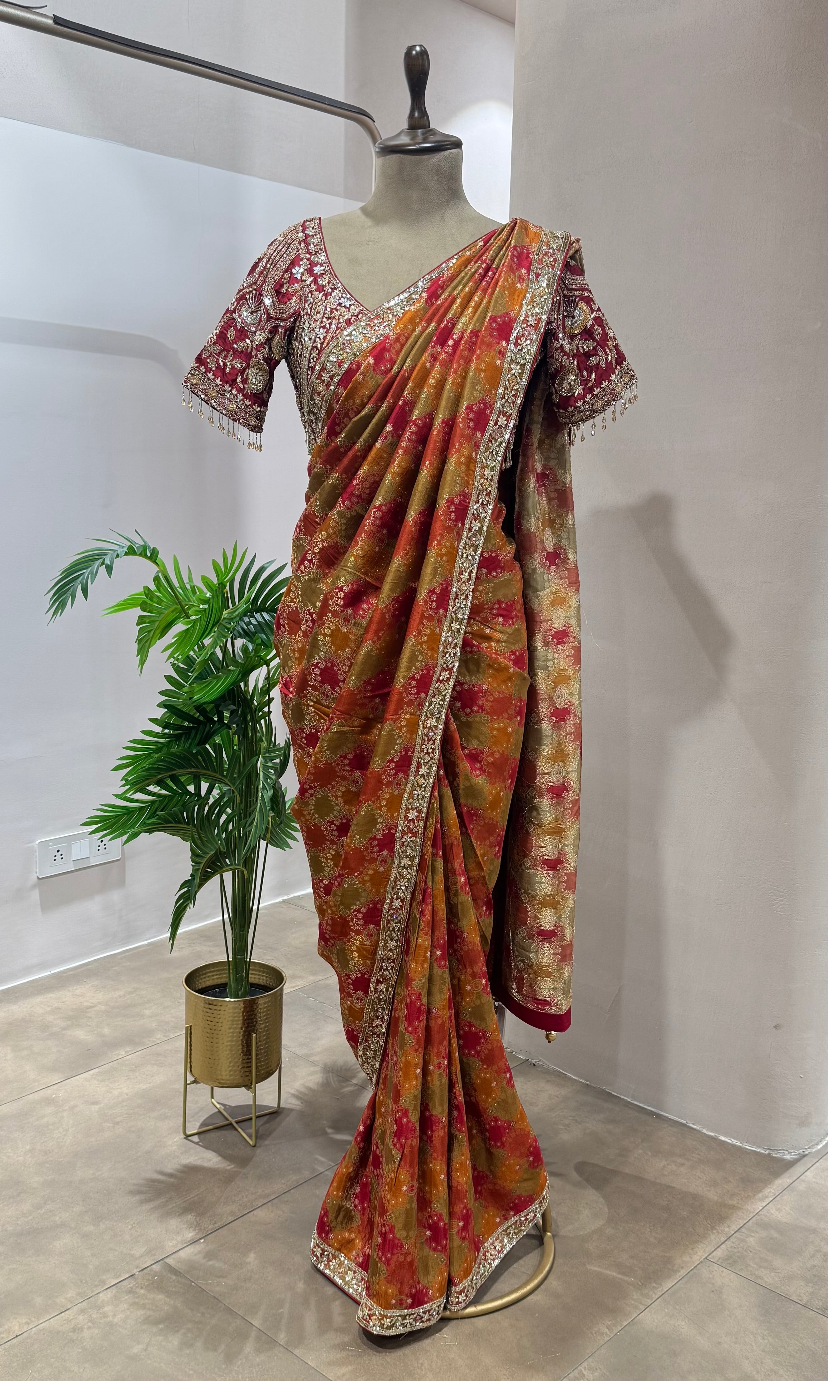 DESIGNER BANARASI MAROON SAREE WITH BLOUSE