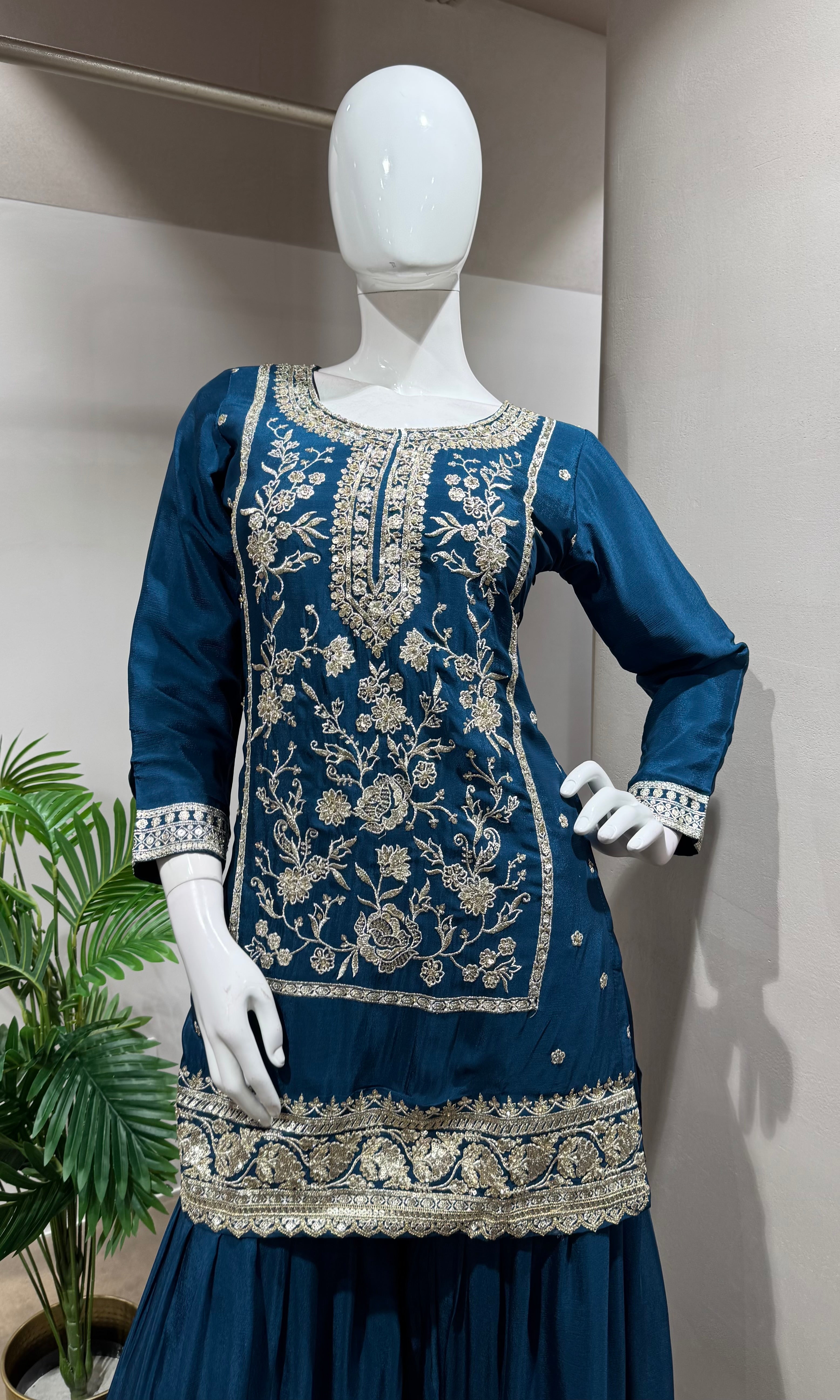 Blue Embroidered Sharara Set