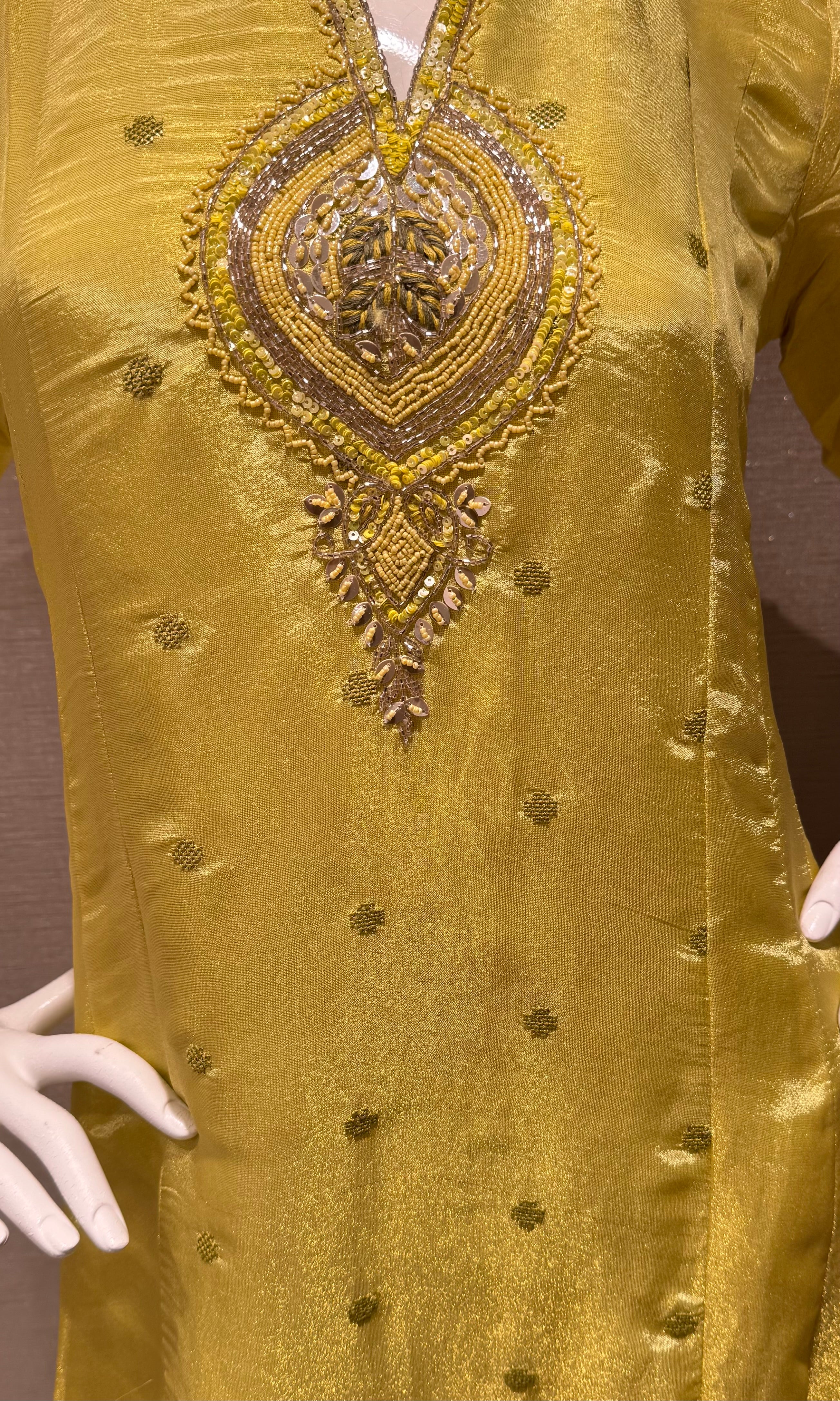 Yellow Silk Blend Ethnic a line Kurta set