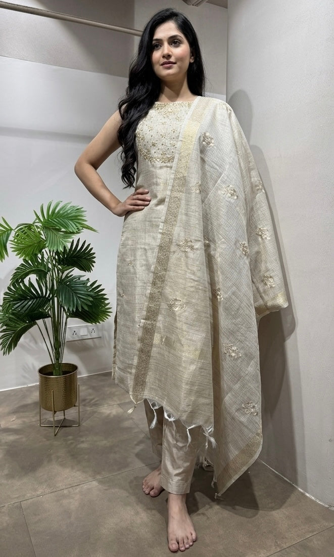 Fawn Golden Shimmer Ethnic Wear kurta set