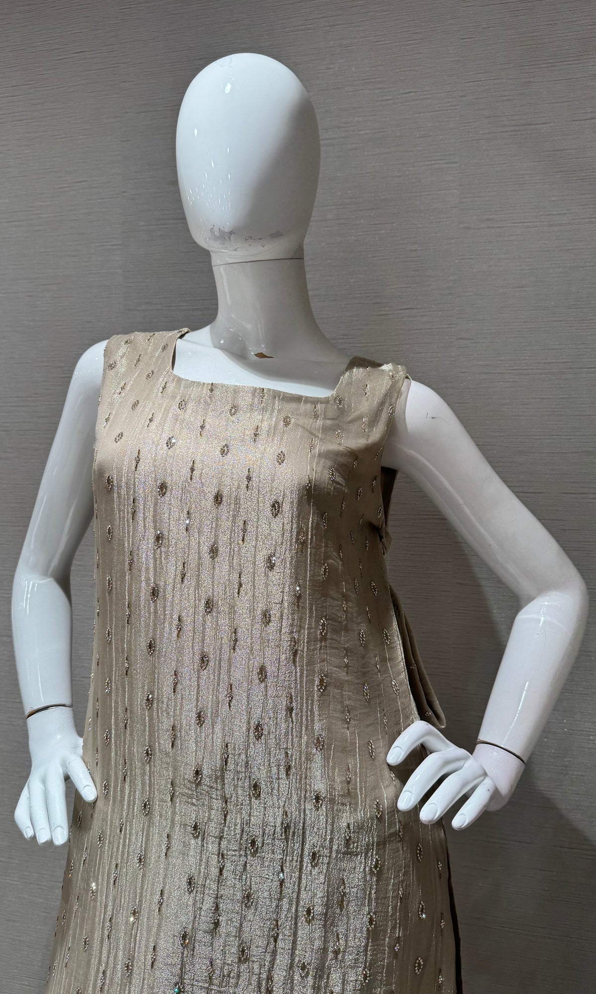 Beige tissue silk Kurta Set with dupatta