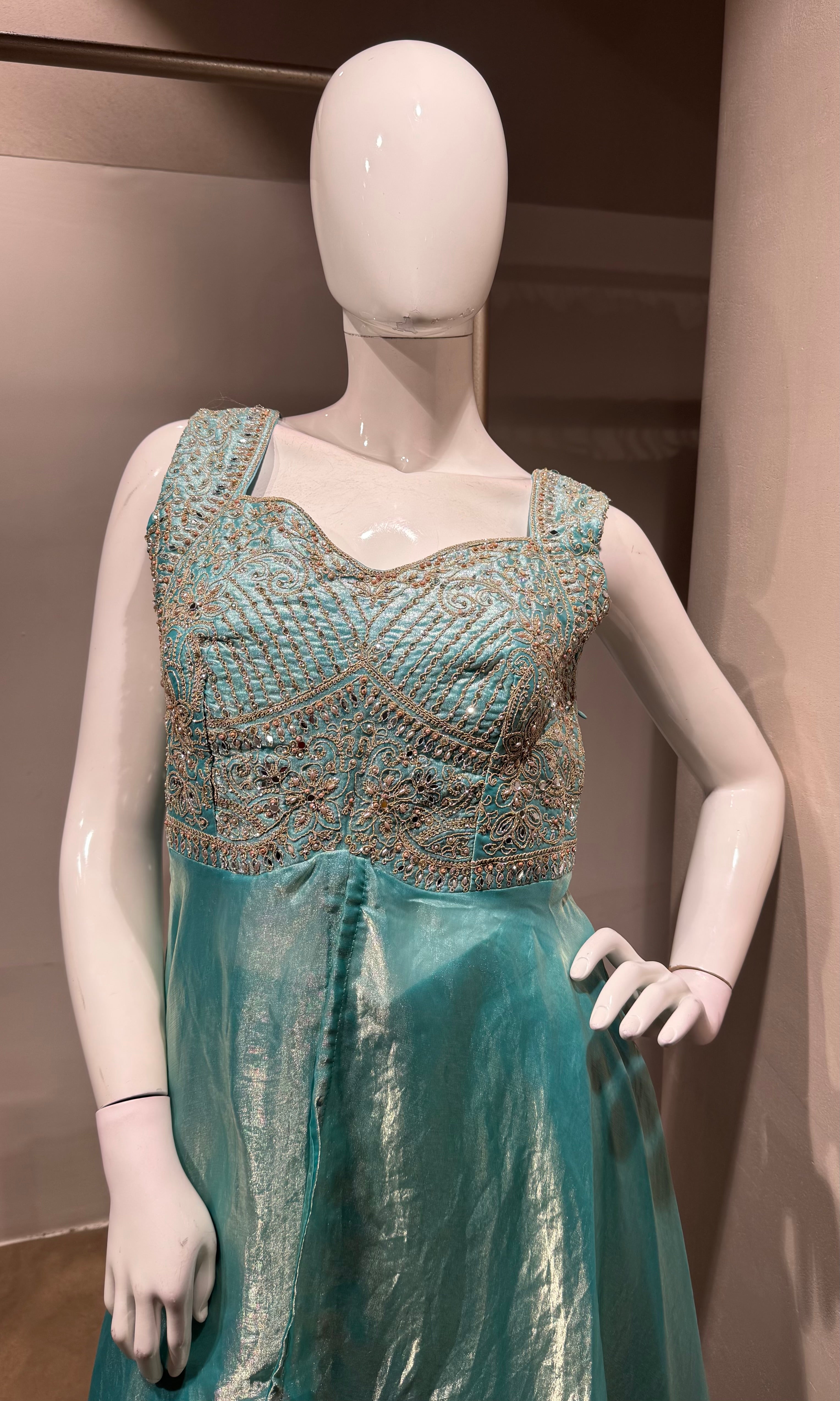 Sea Blue Shimmer Tissue Palazzo Set