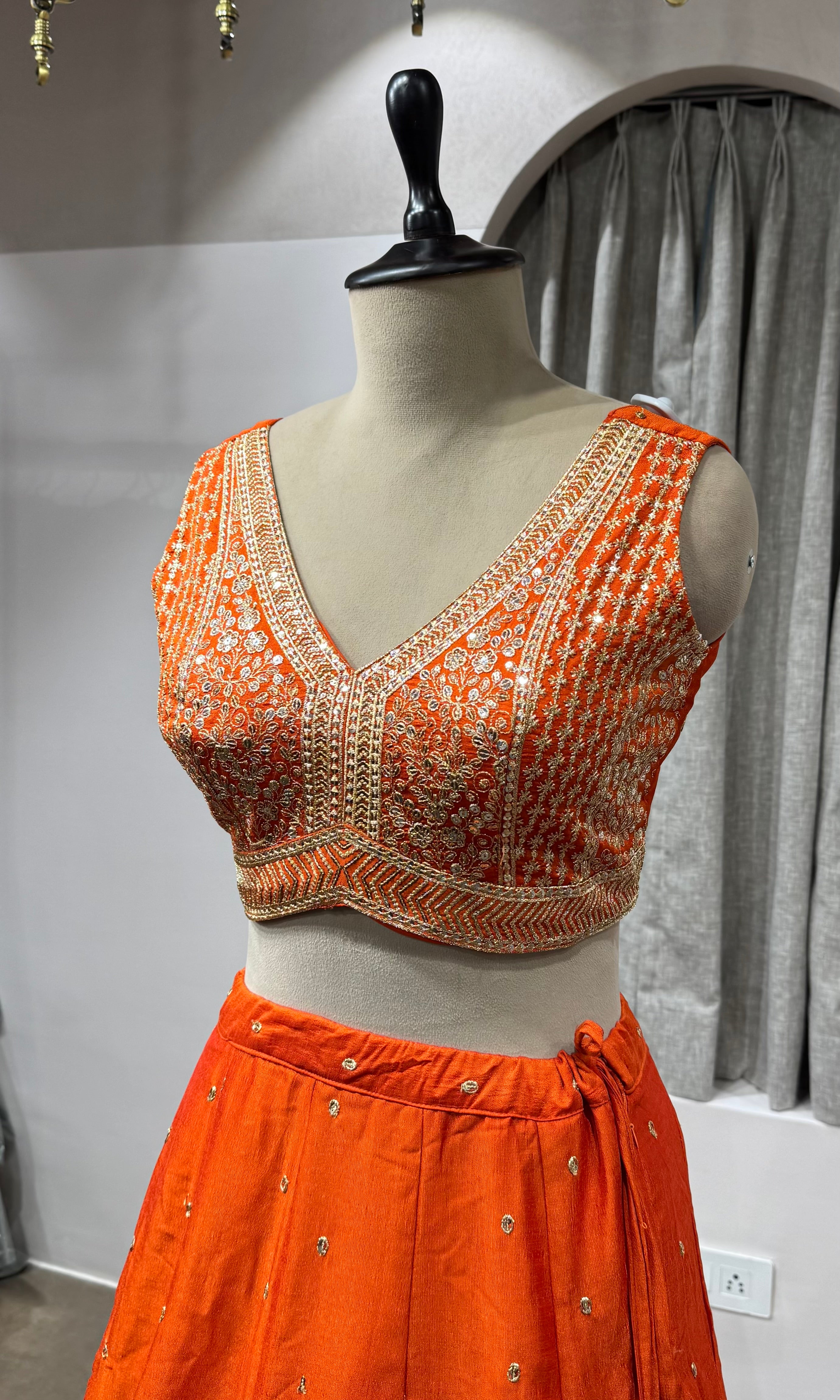 Orange Embroidered Lehenga with Dupatta
