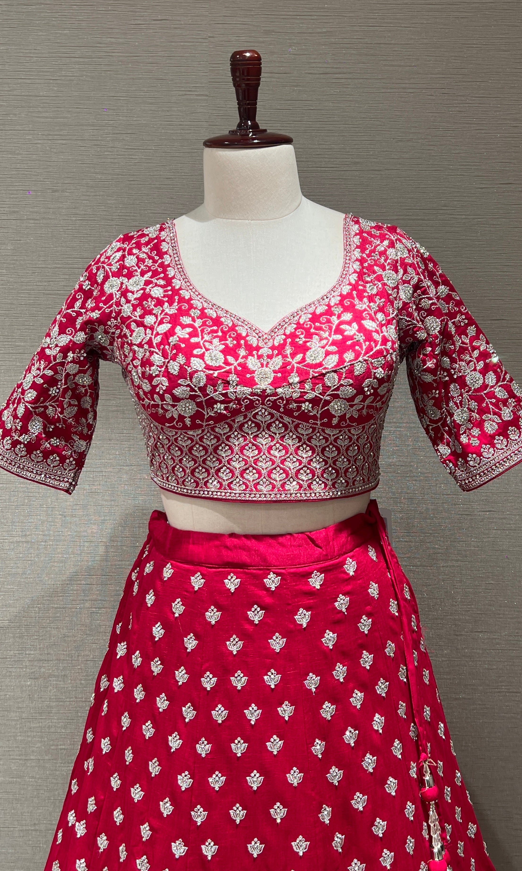 Rani pink intricate zari and sequence LEHENGA