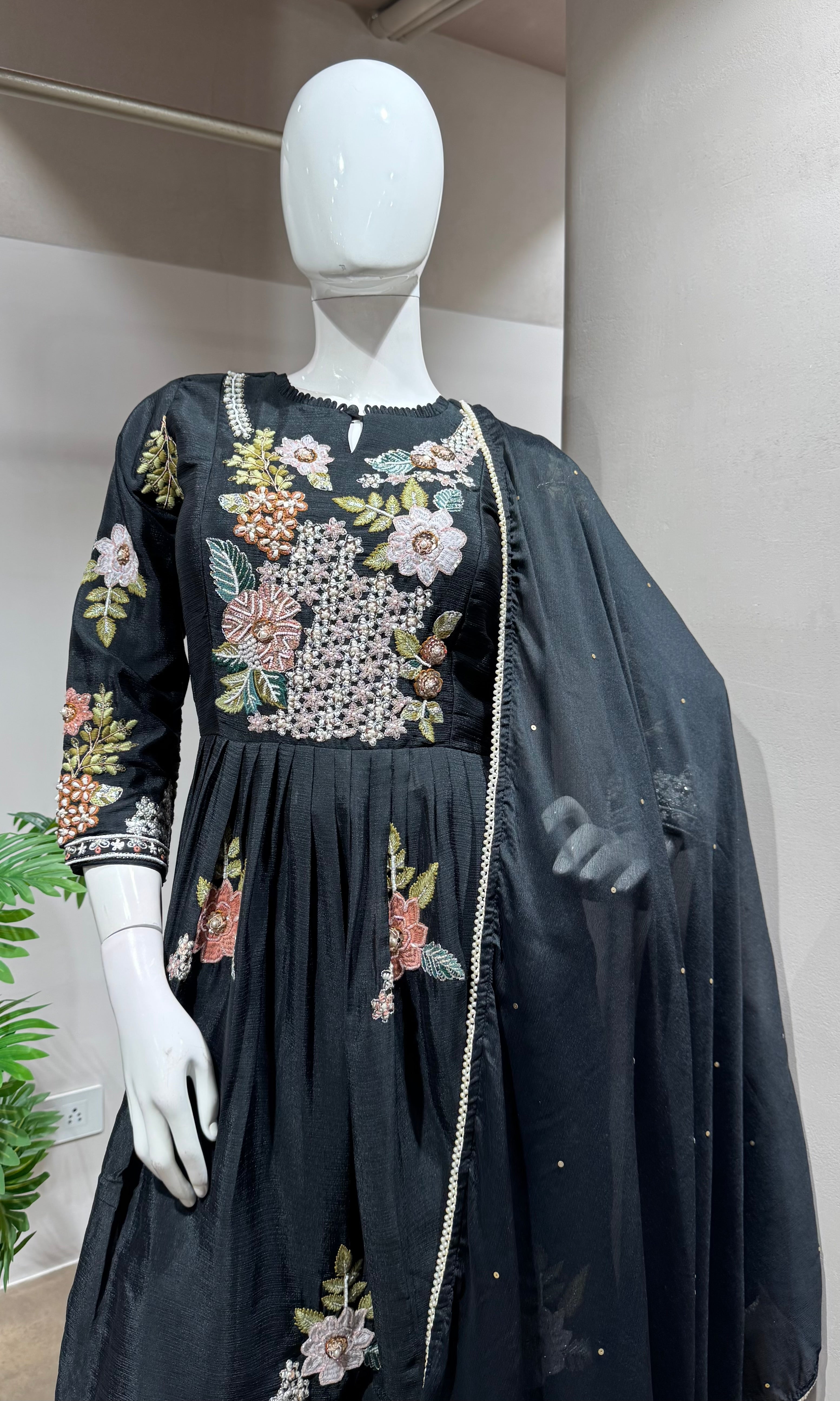 Black Floral Embroidered PALAZZO SET