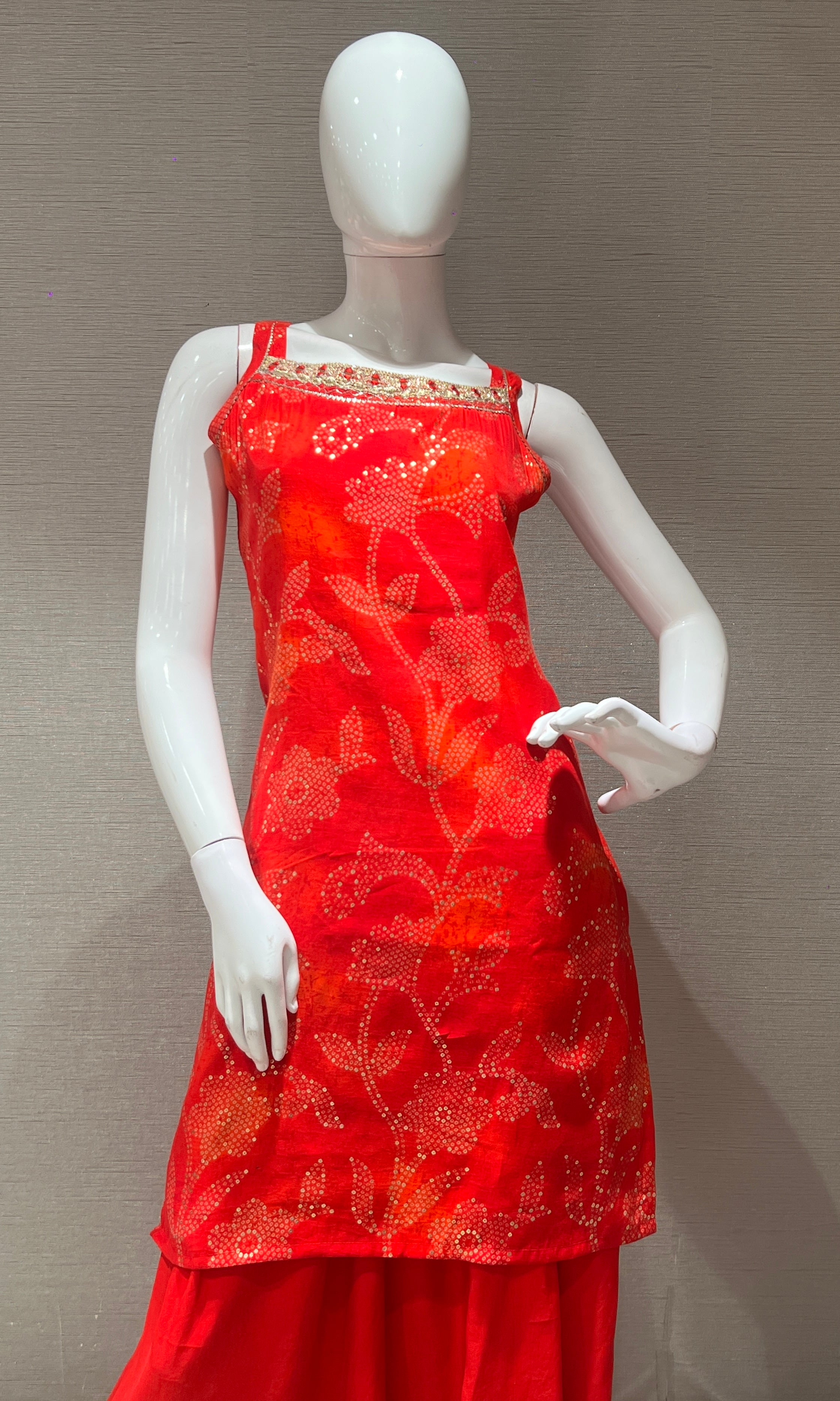 Red FLORAL EMBROIDERED SHARARA SET