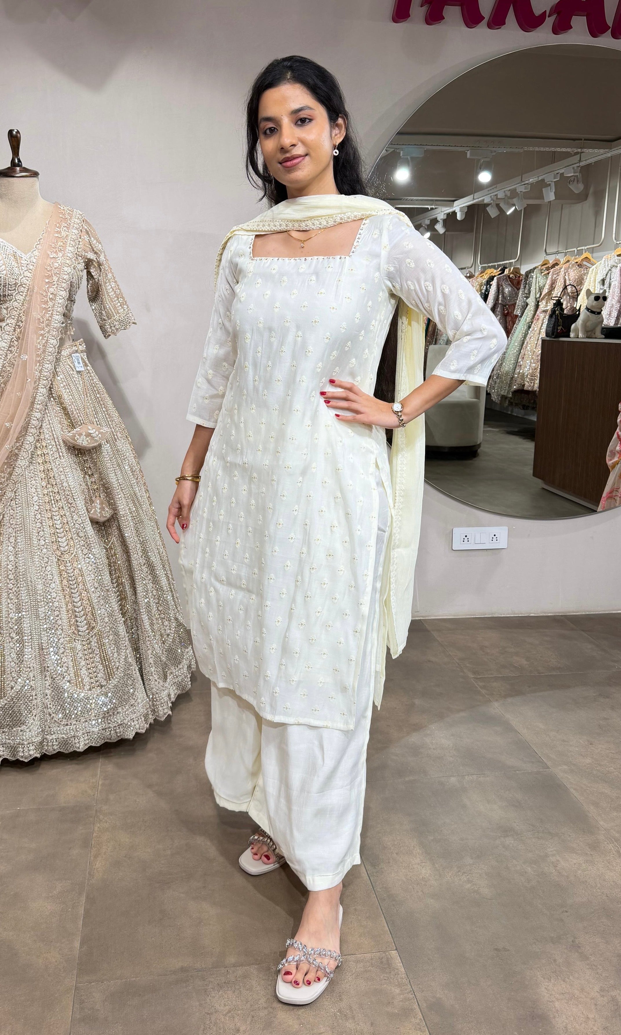 White Elegance Kurta set with Palazzo pants