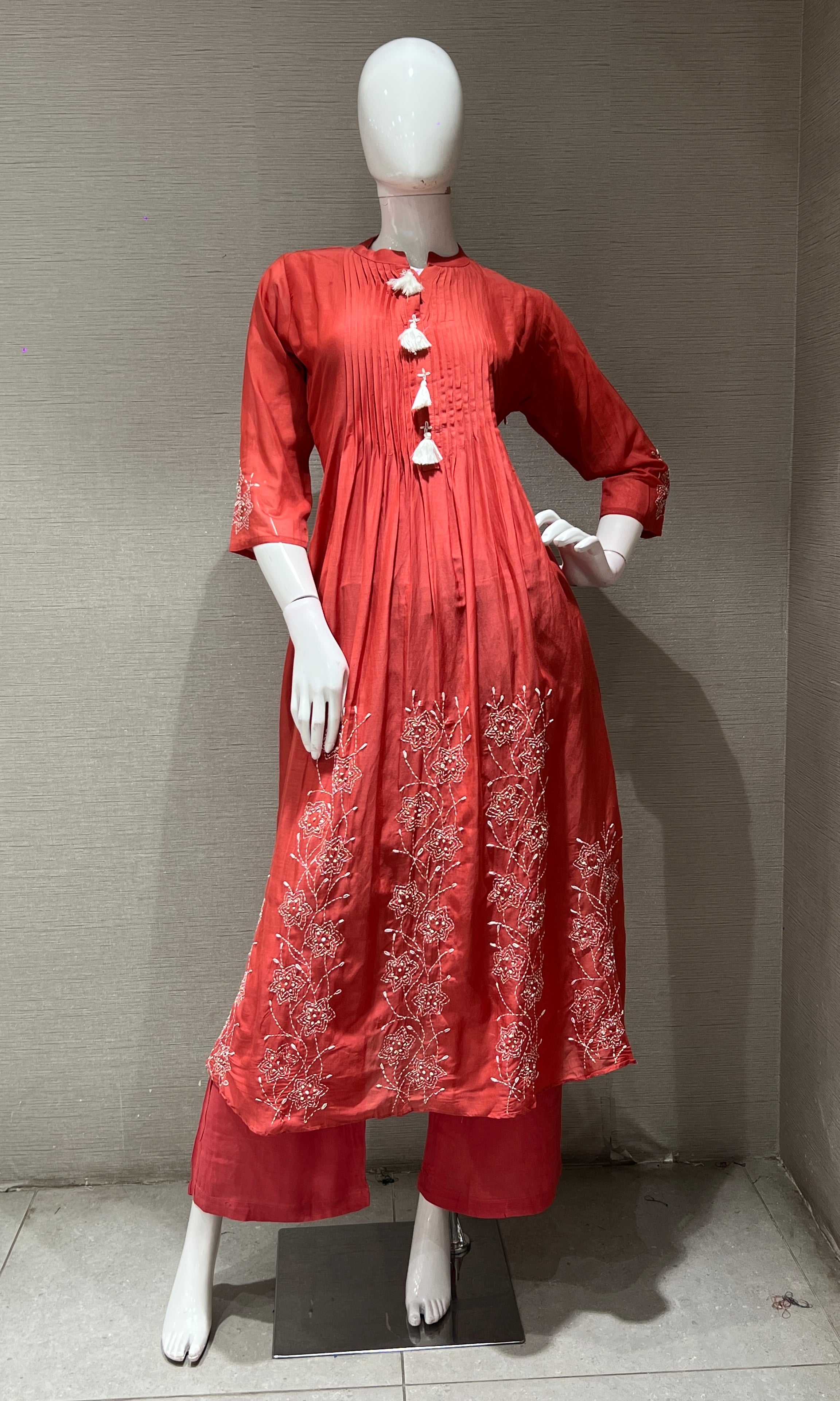 Rust FLORAL MUL CHANDERI kurta set