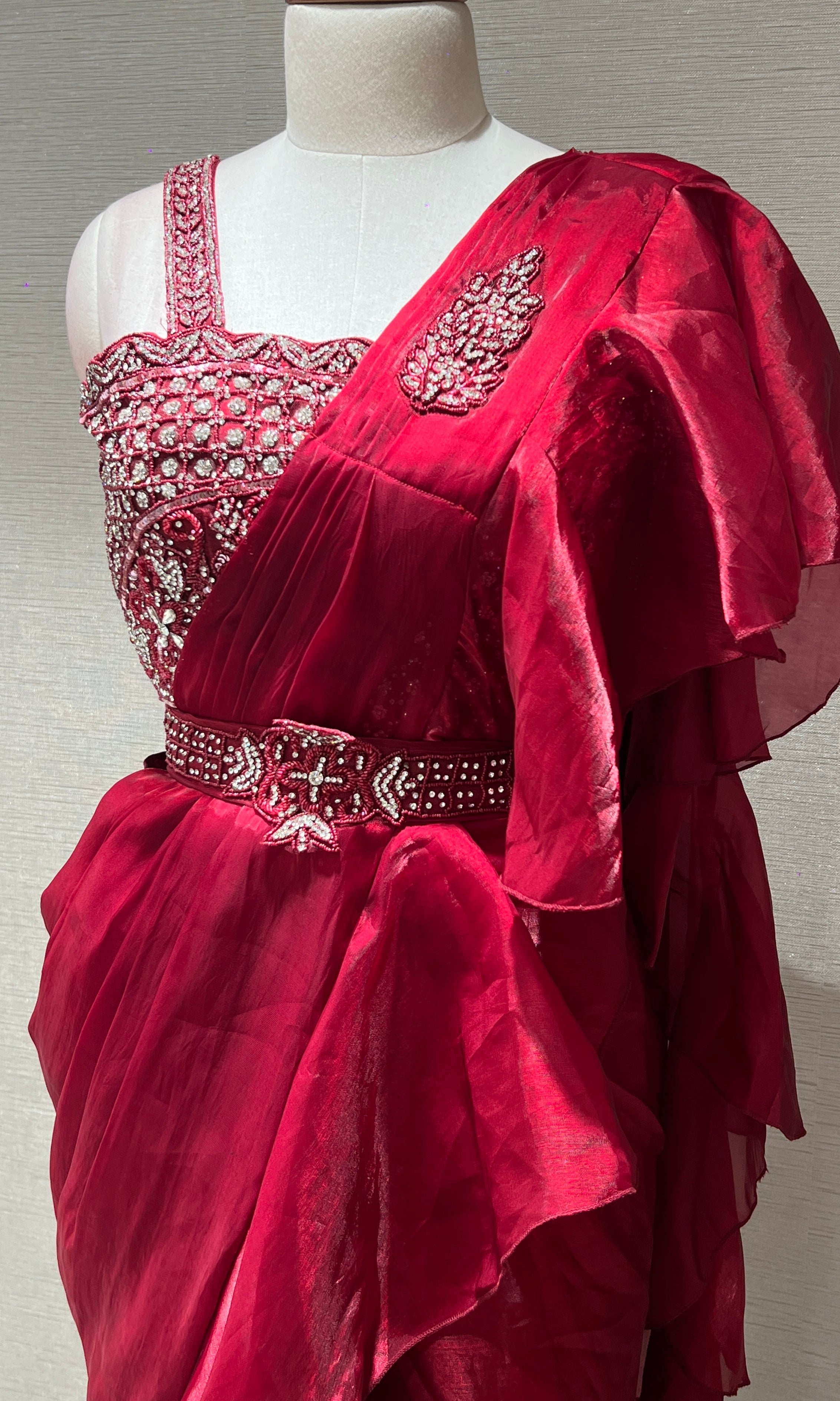 Maroon one minute saree