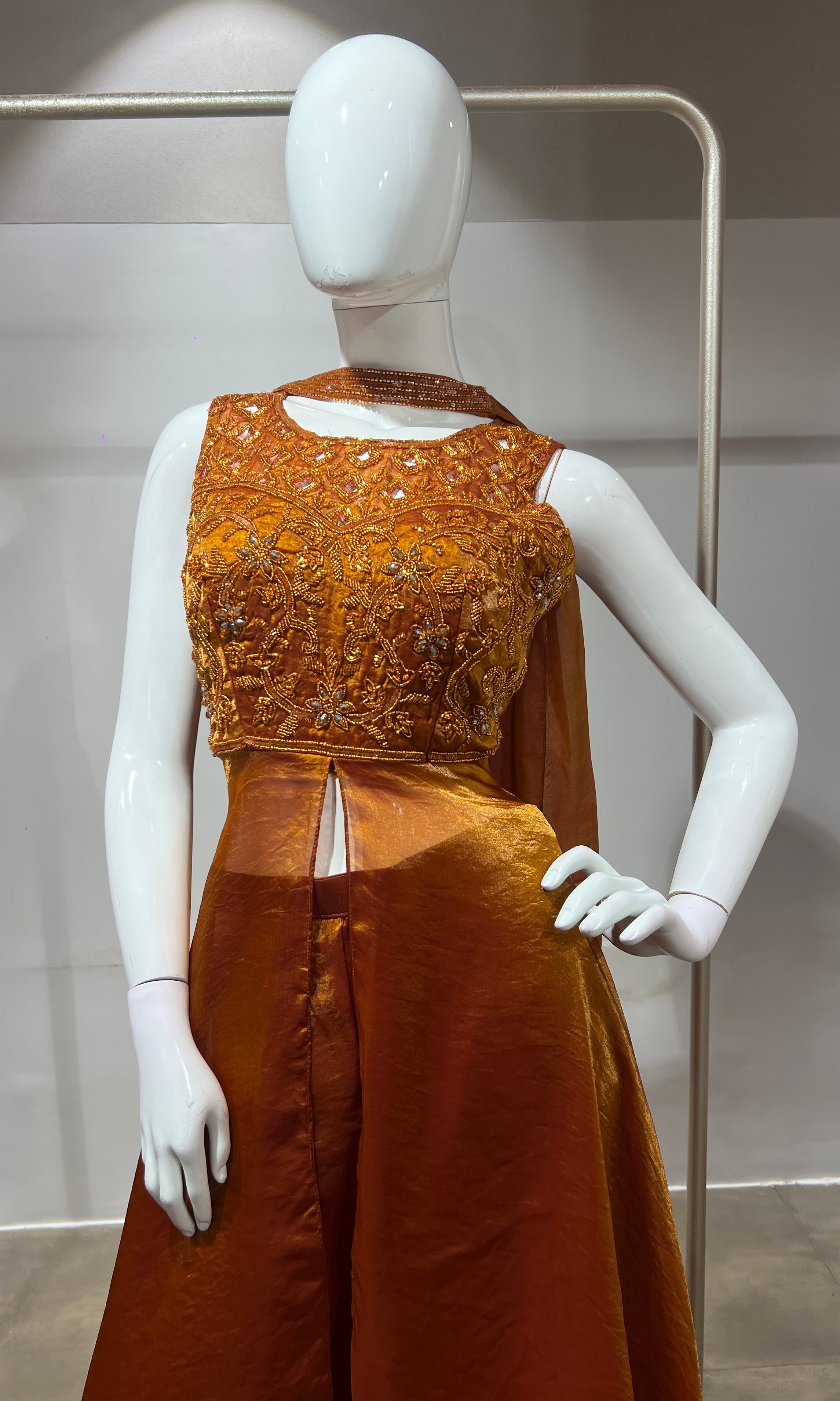RUST front slit layered palazzo set