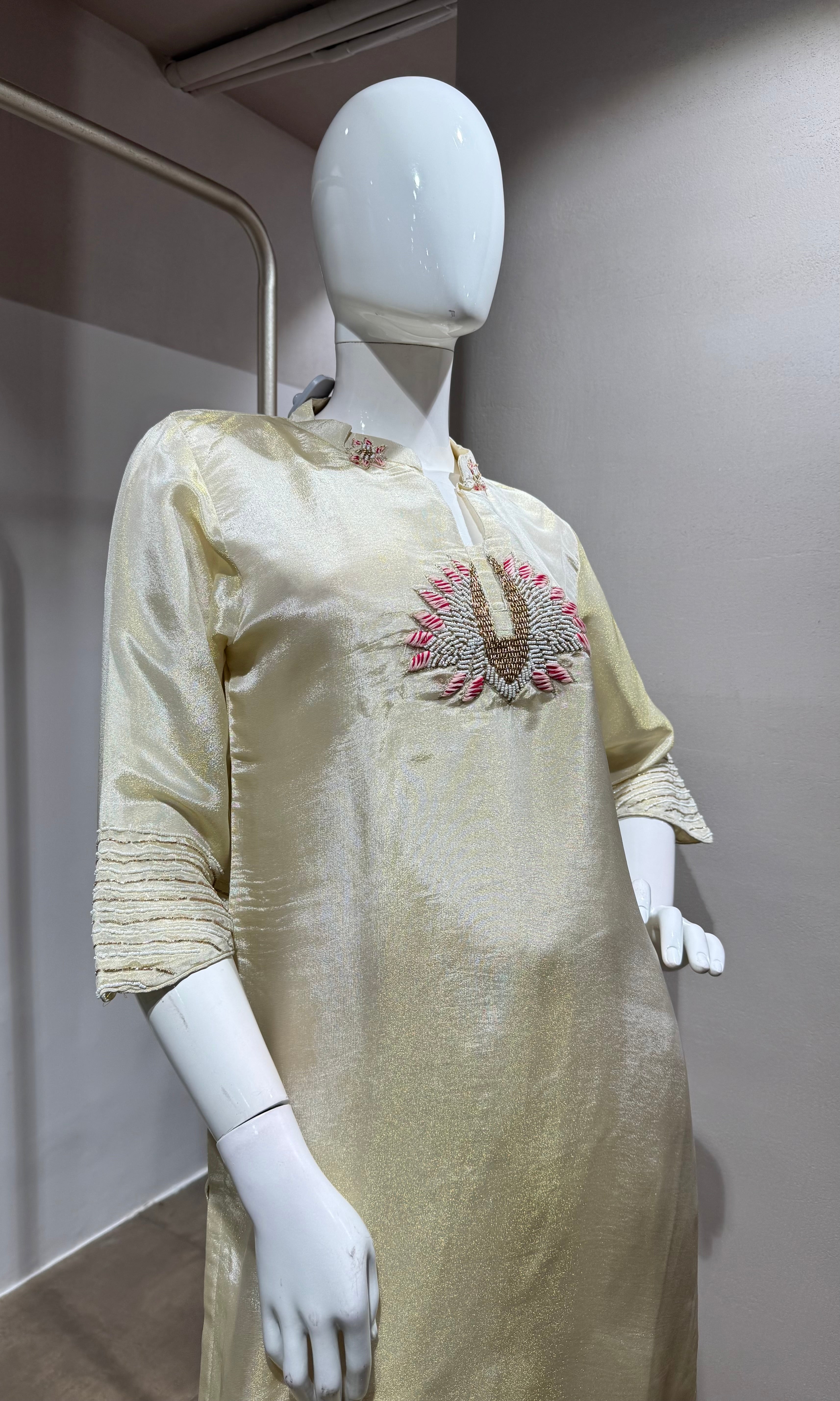 Gold white KURTA SET WITH PALAZZO PANTS
