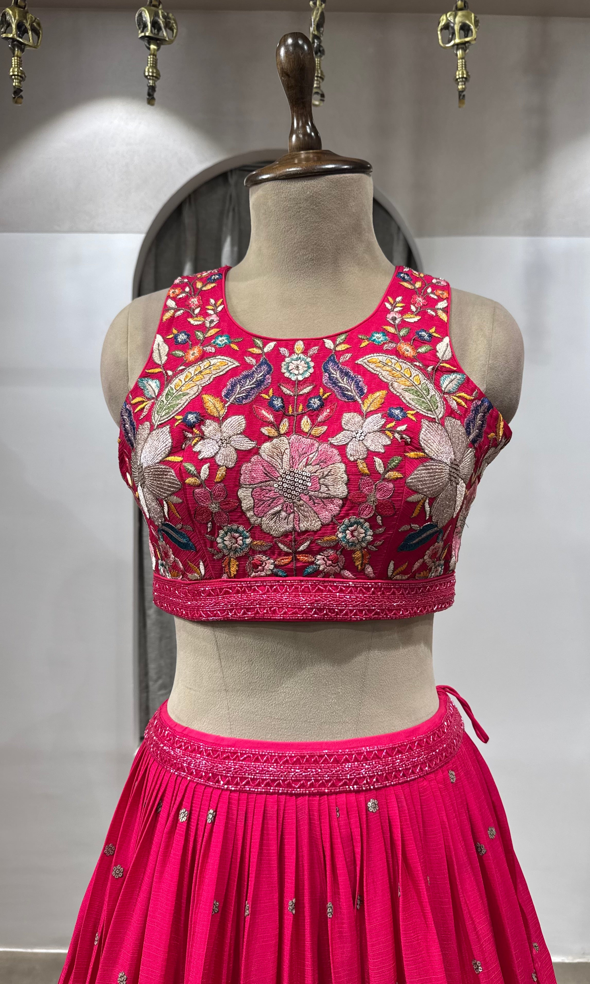 Rani Pink Floral Embroidered Lehenga Set