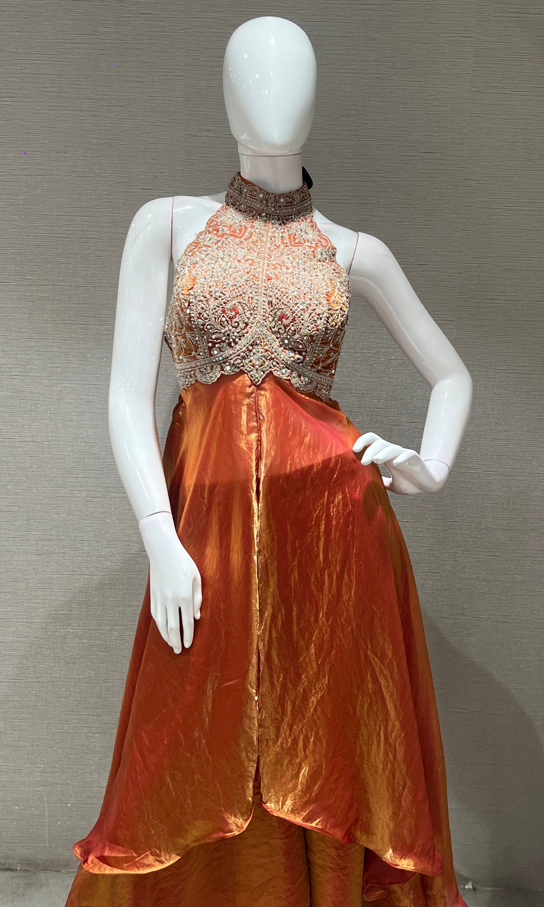 Rust ORANGE HALTER NECK A LINE CUT PALAZZO SET