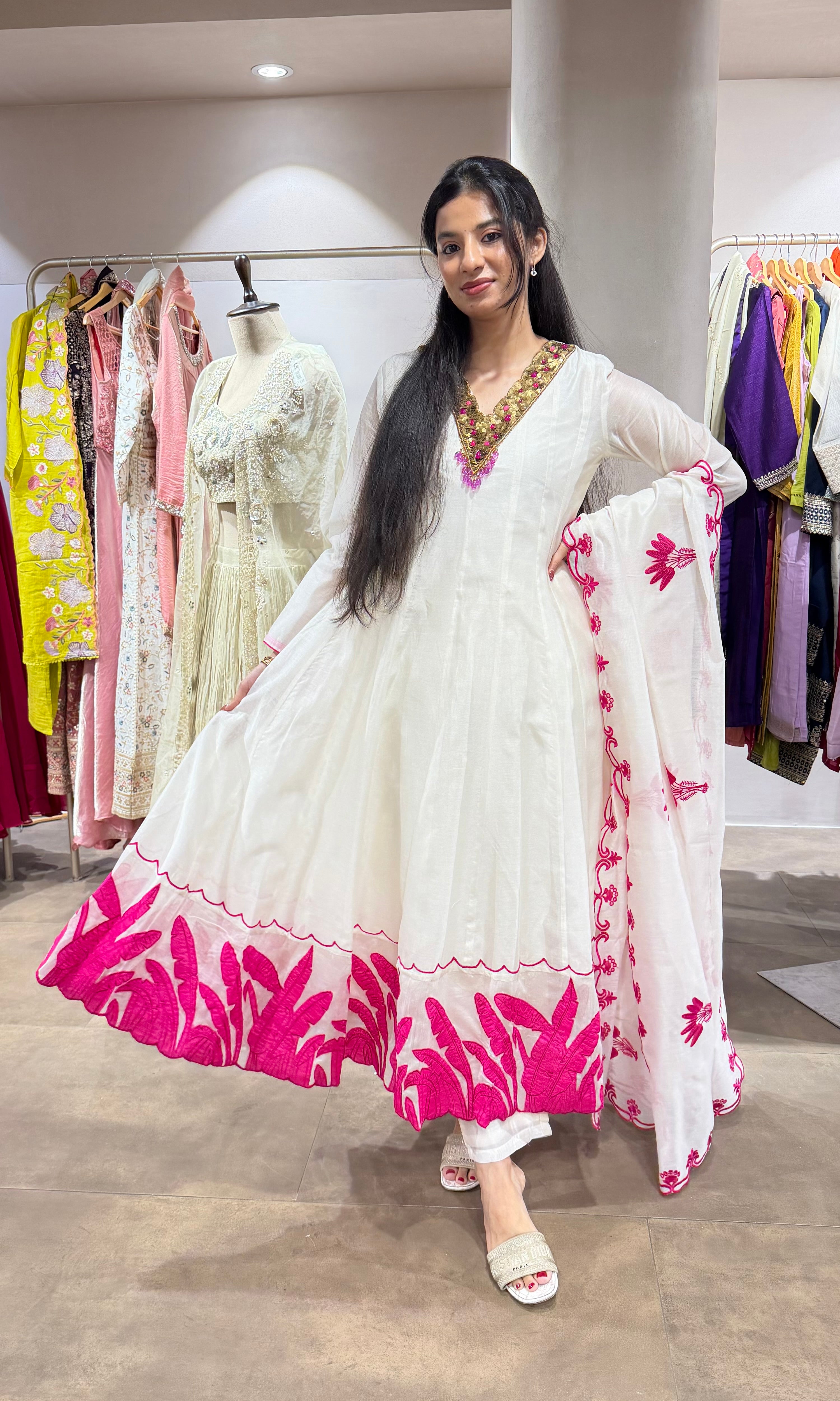 HALF WHITE & PINK ETHNIC ANARKALI SET
